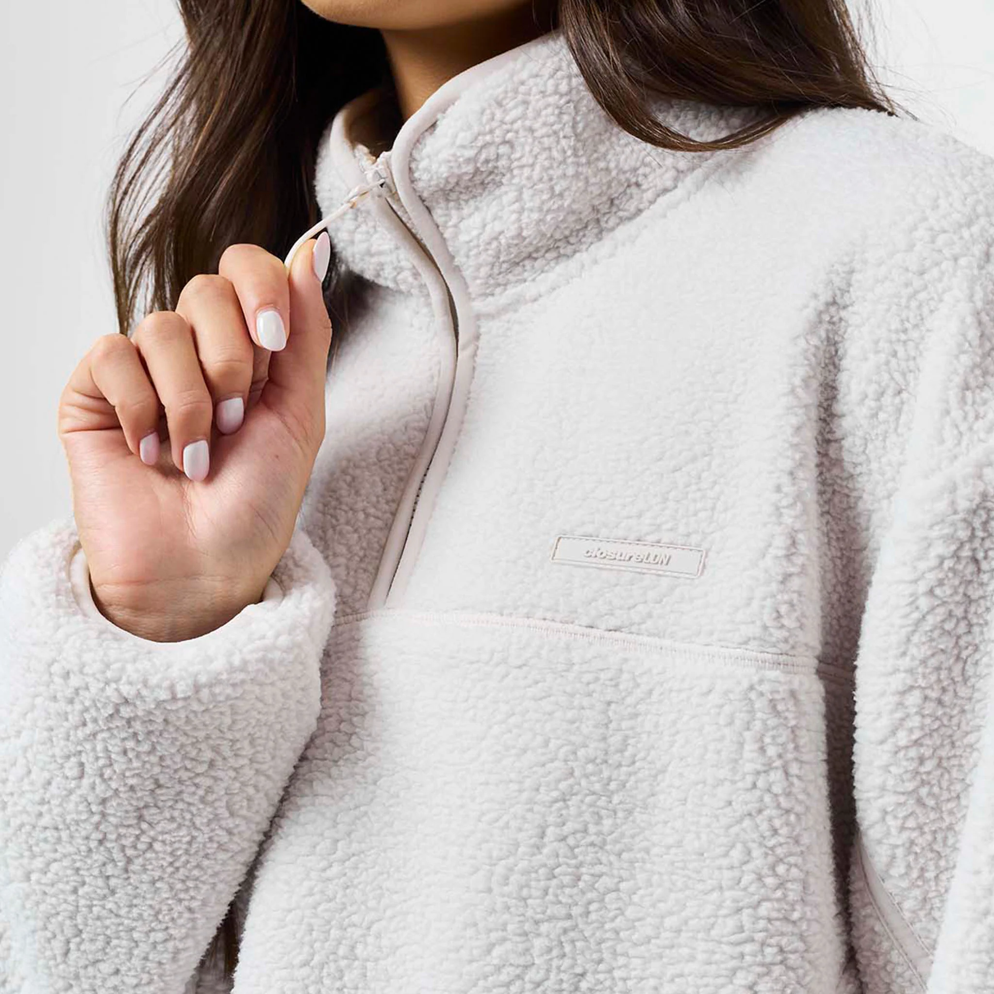 1/4 Zip Borg Fleece | Off White - Image 5
