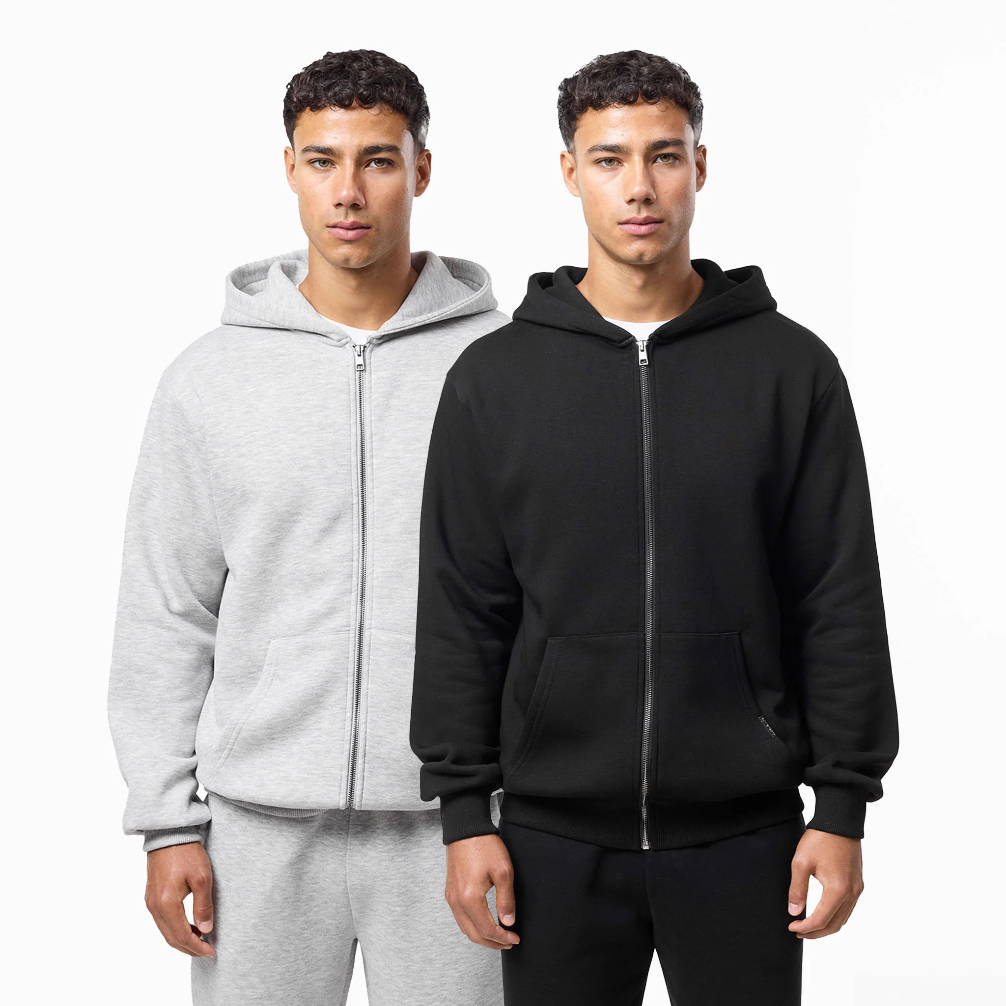2-Pack Relaxed Full Zip Hoodie | Grey Marl/Black