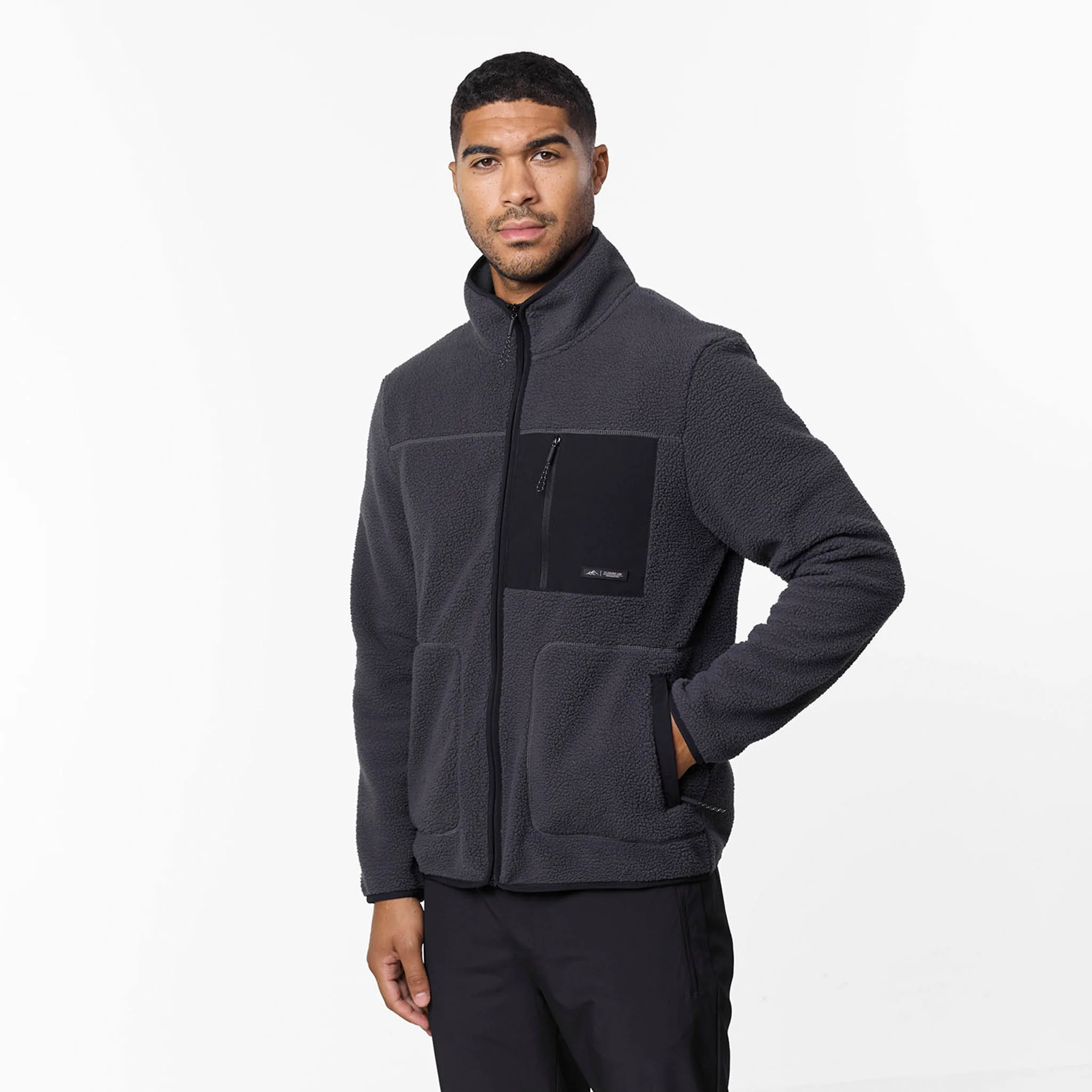 Borg Tech Zip Through Jacket | Dark Grey - Image 6