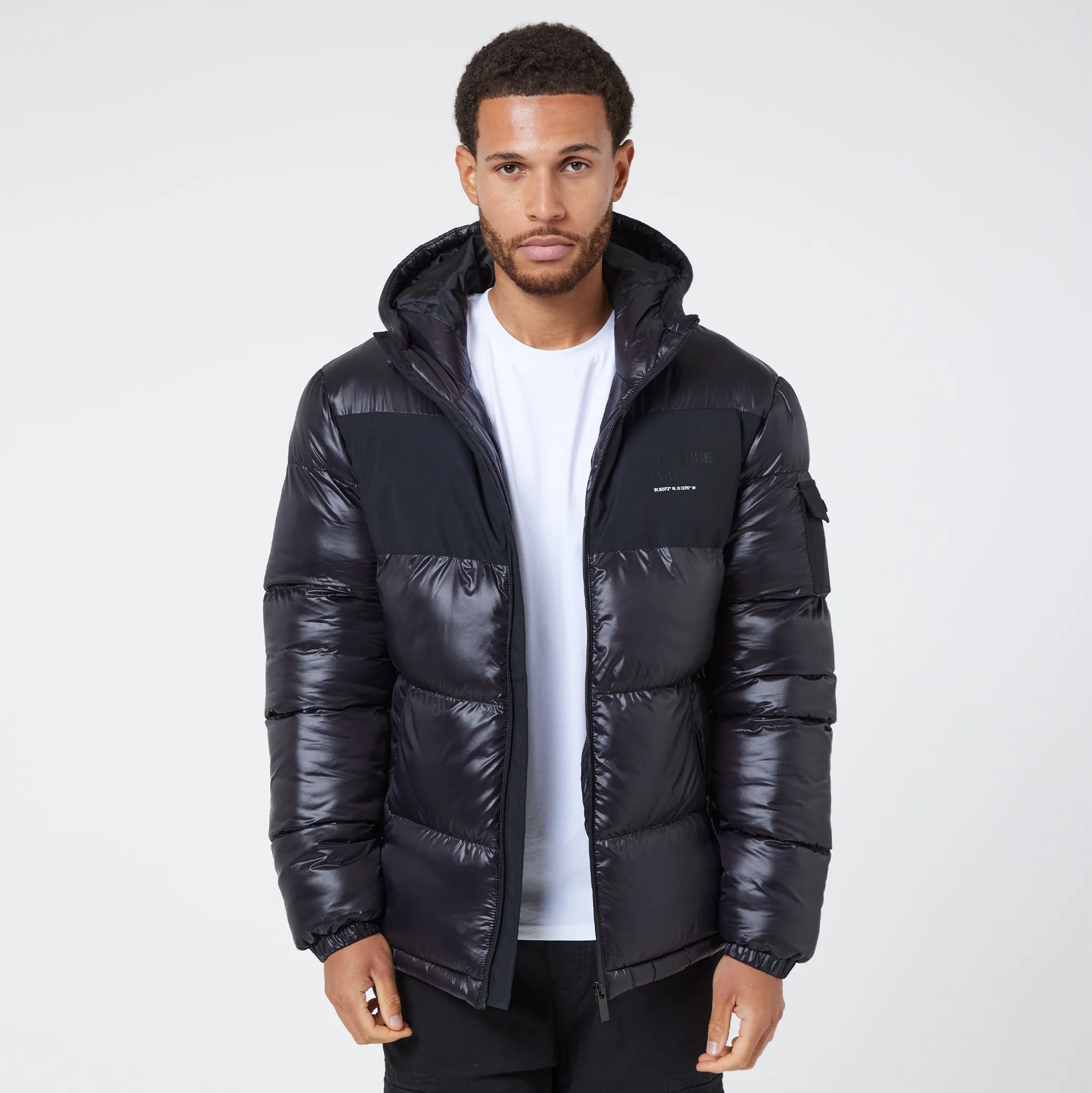 Branded LDN Pocket Puffer Jacket | Black Shine - Image 3