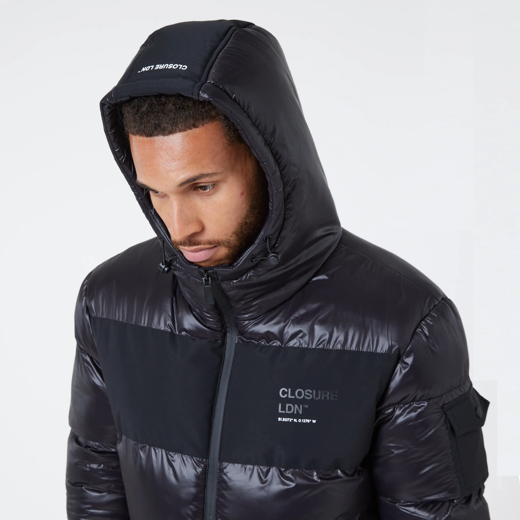 Branded LDN Pocket Puffer Jacket | Black Shine - Image 6