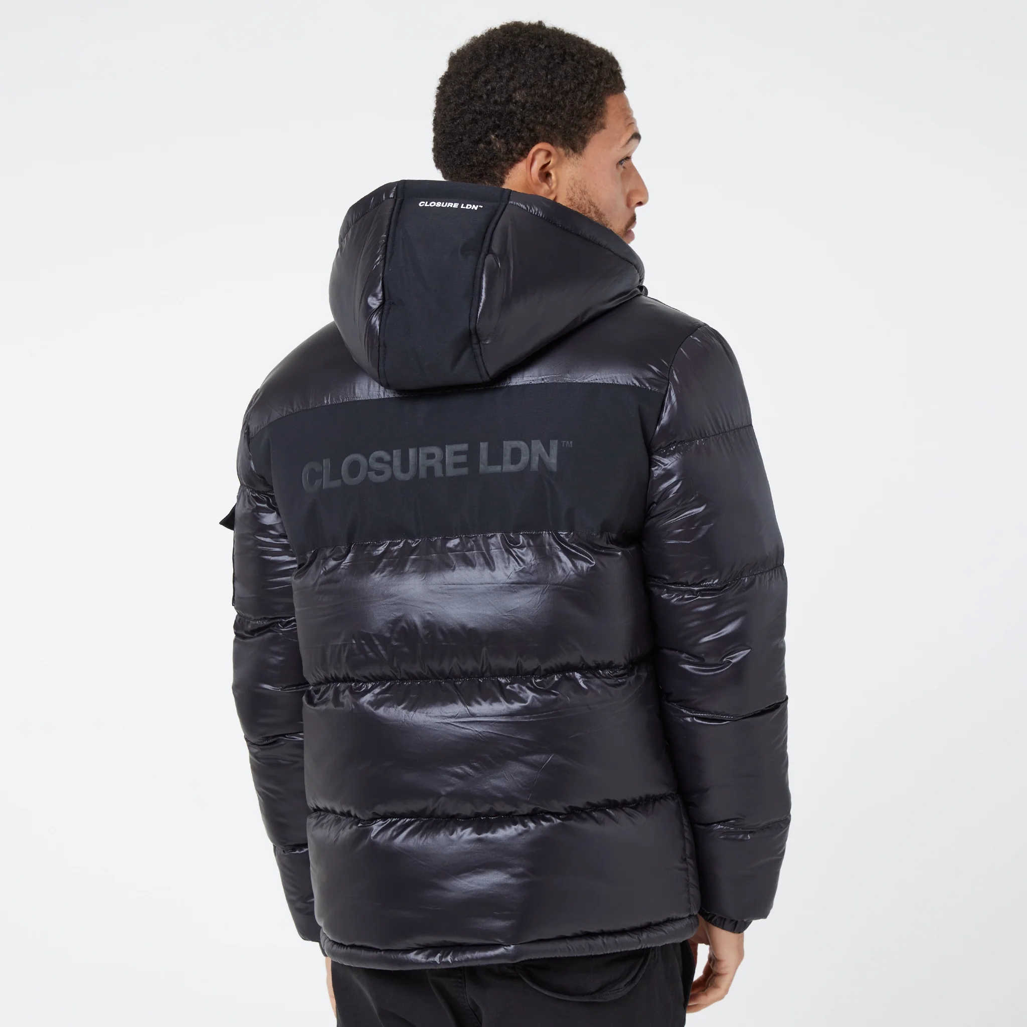Branded LDN Pocket Puffer Jacket | Black Shine - Image 7