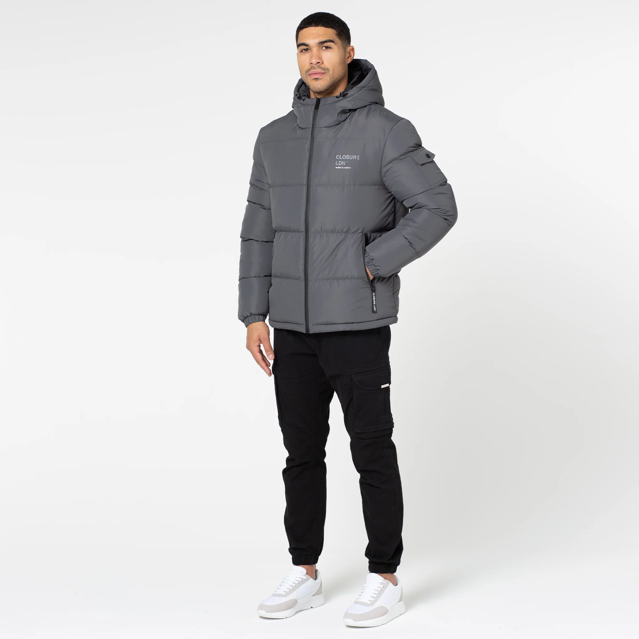 Branded LDN Pocket Puffer Jacket | Charcoal - Image 3