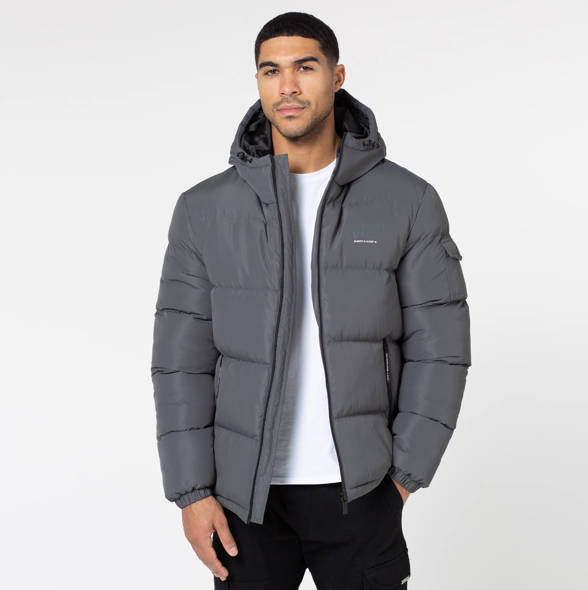 Branded LDN Pocket Puffer Jacket | Charcoal - Image 4