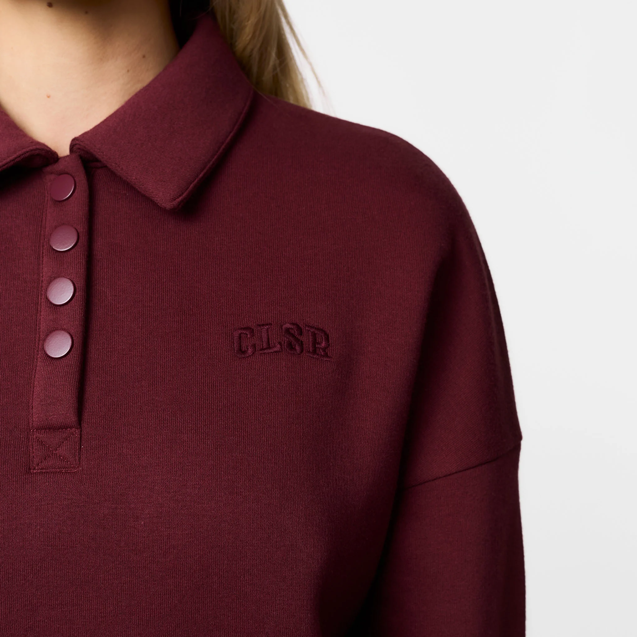 Collegiate Button Up Sweatshirt | Burgundy - Image 3