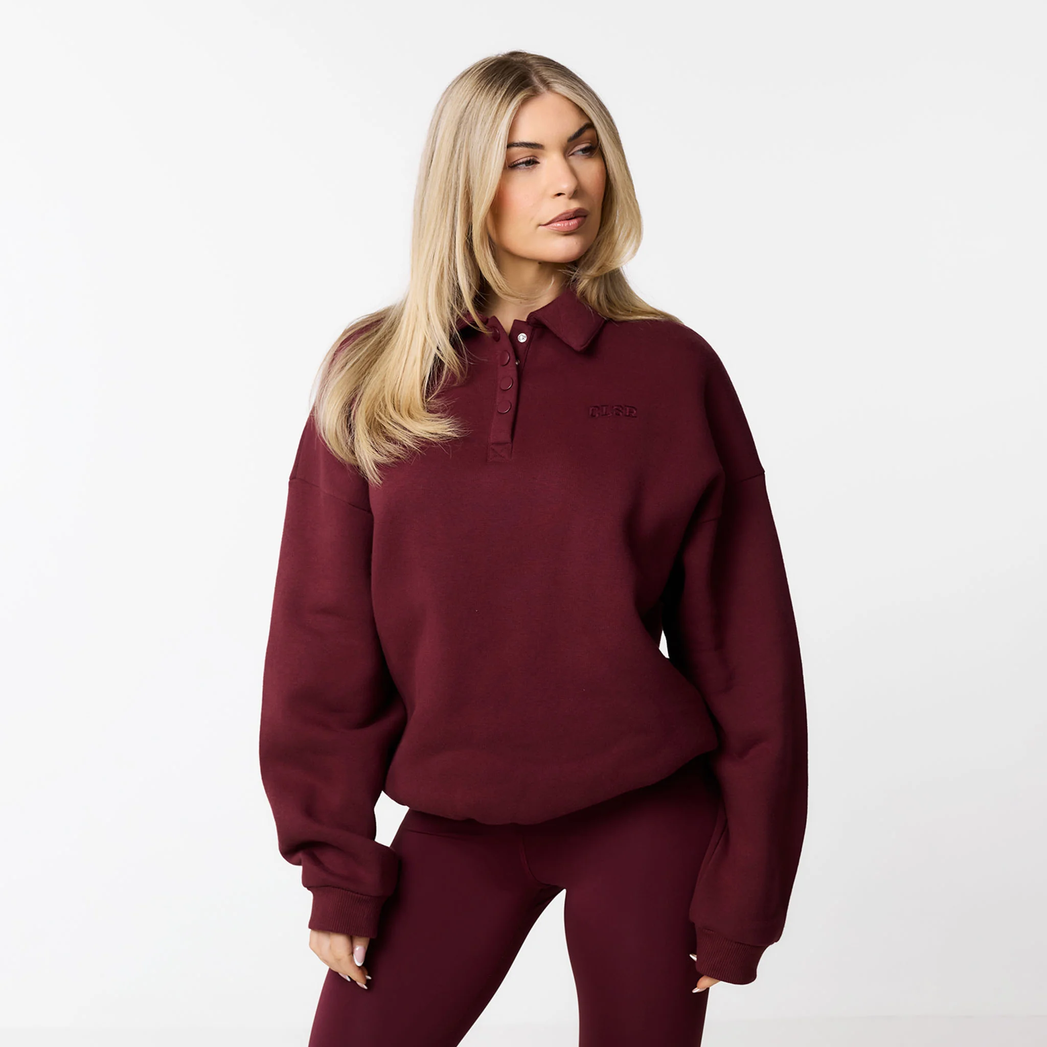 Collegiate Button Up Sweatshirt | Burgundy - Image 4