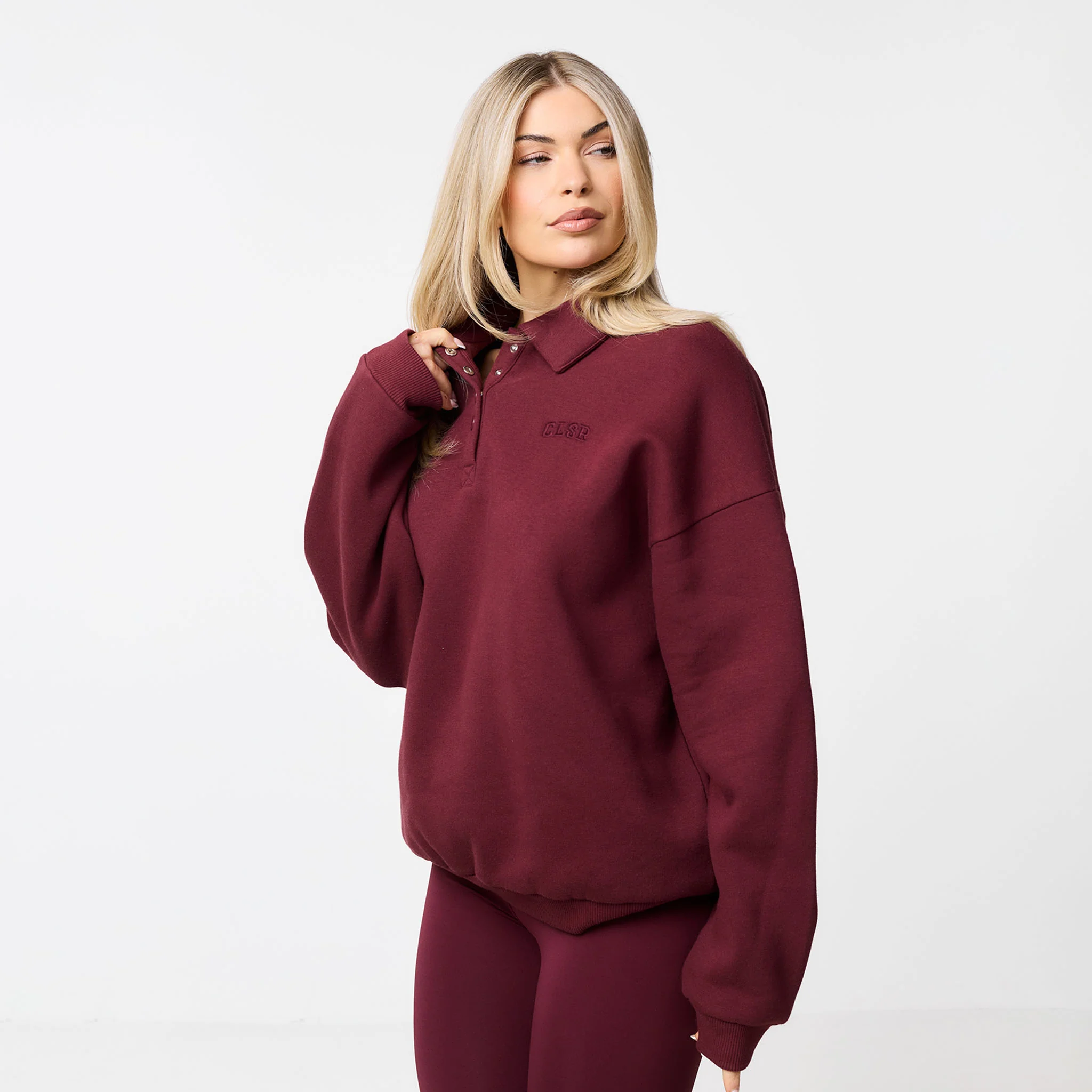 Collegiate Button Up Sweatshirt | Burgundy - Image 6