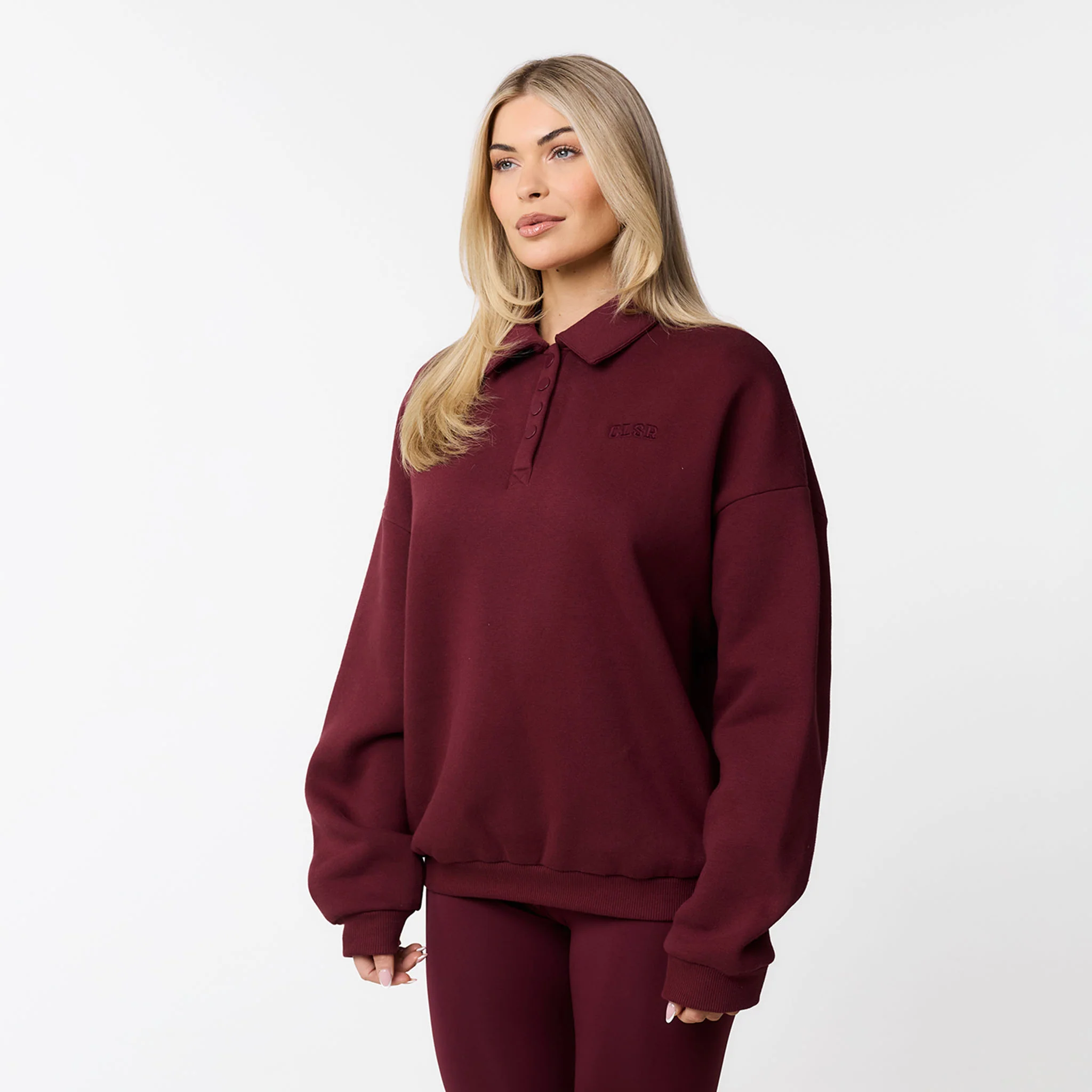 Collegiate Button Up Sweatshirt | Burgundy - Image 7