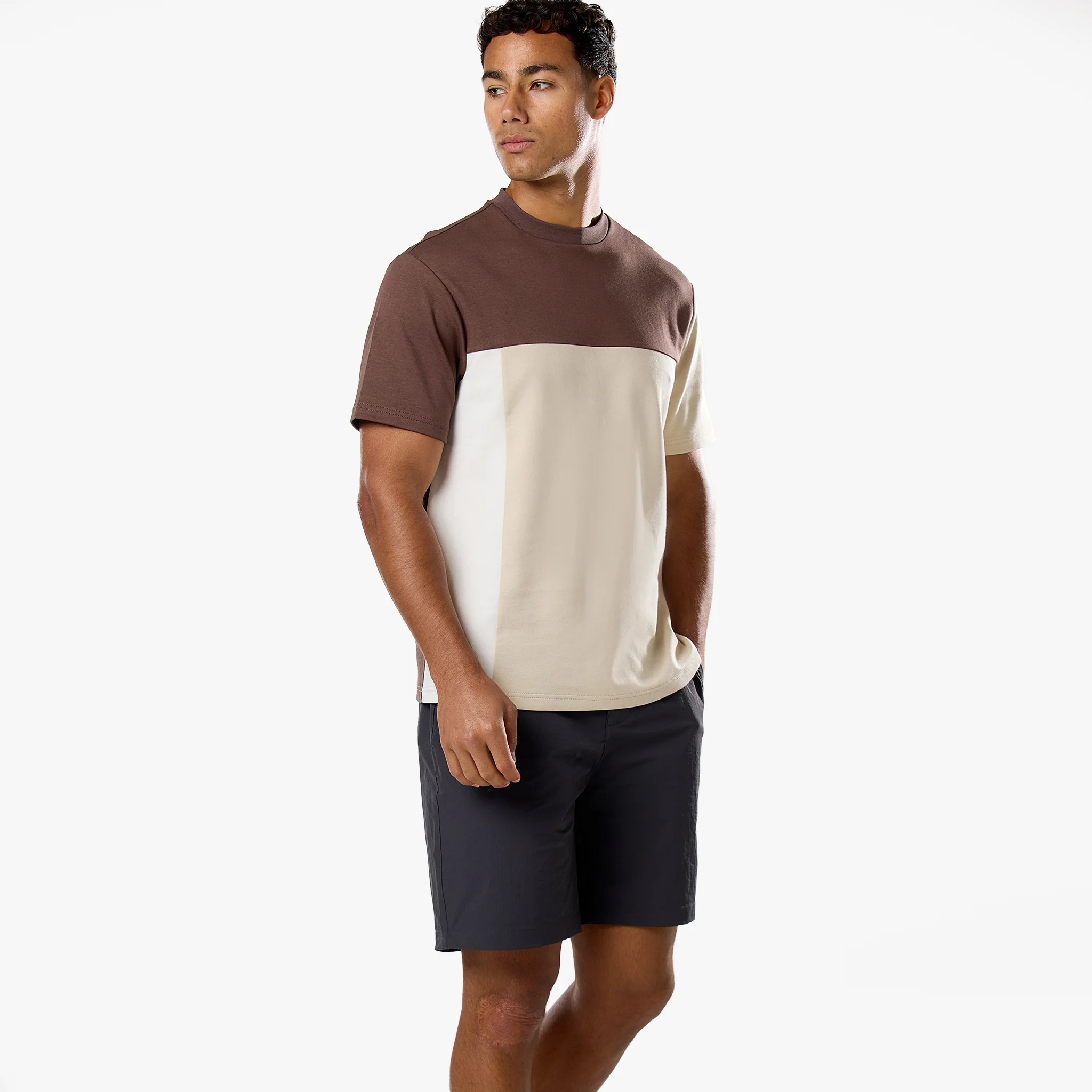 Colourblock T-Shirt | Brown/Oatmeal/White - Image 8