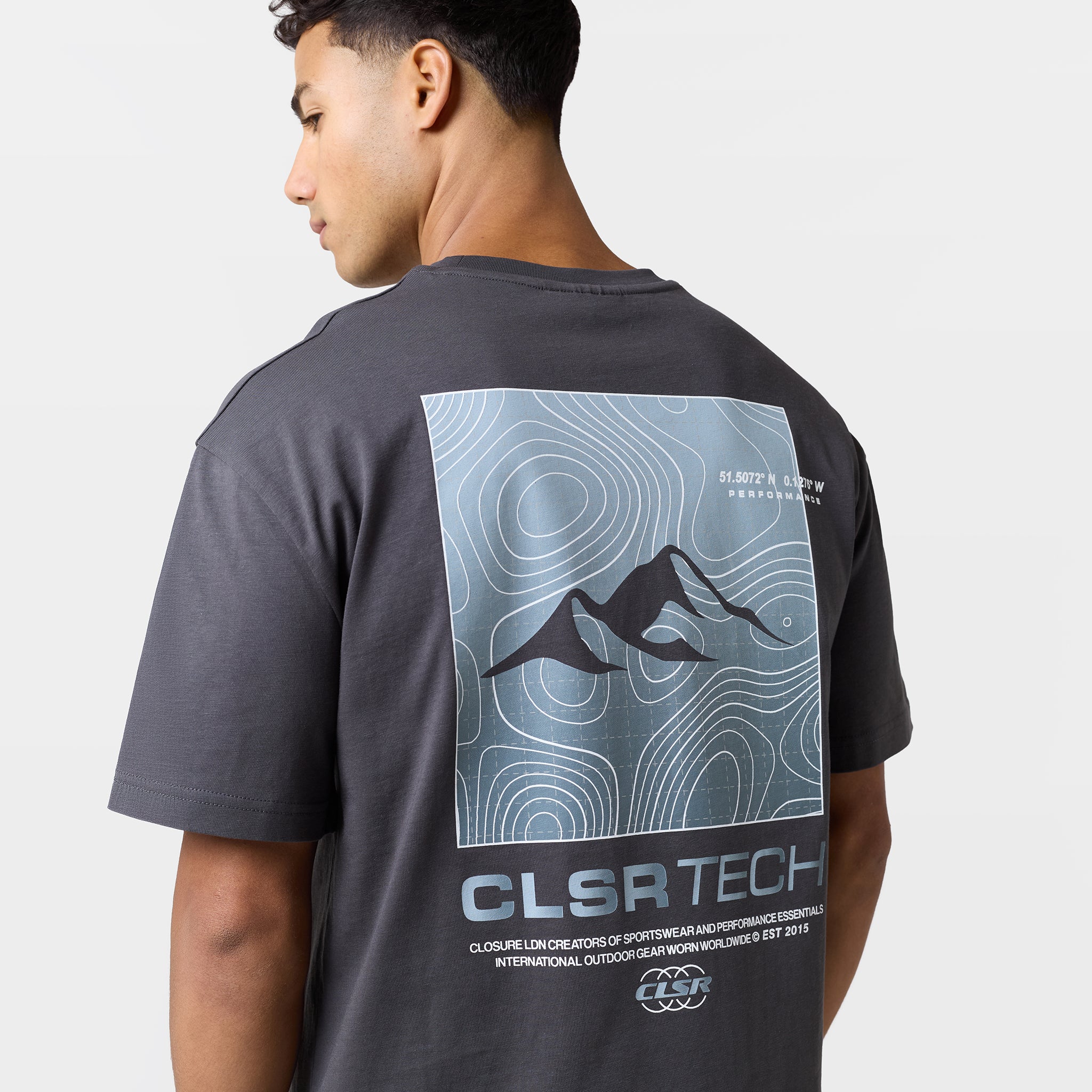 Contours Tech T-Shirt | Charcoal/Light Blue - Image 3