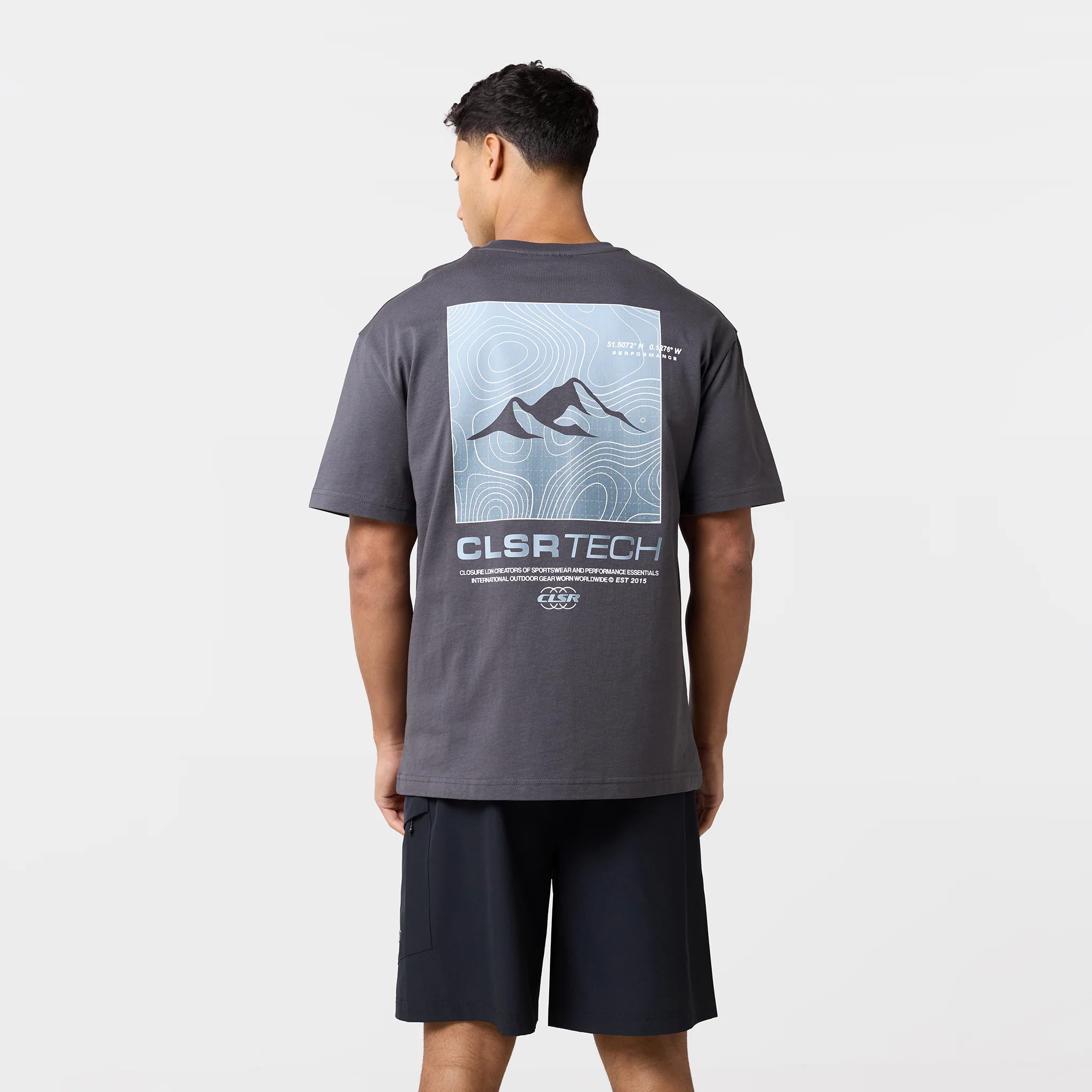 Contours Tech T-Shirt | Charcoal/Light Blue - Image 4