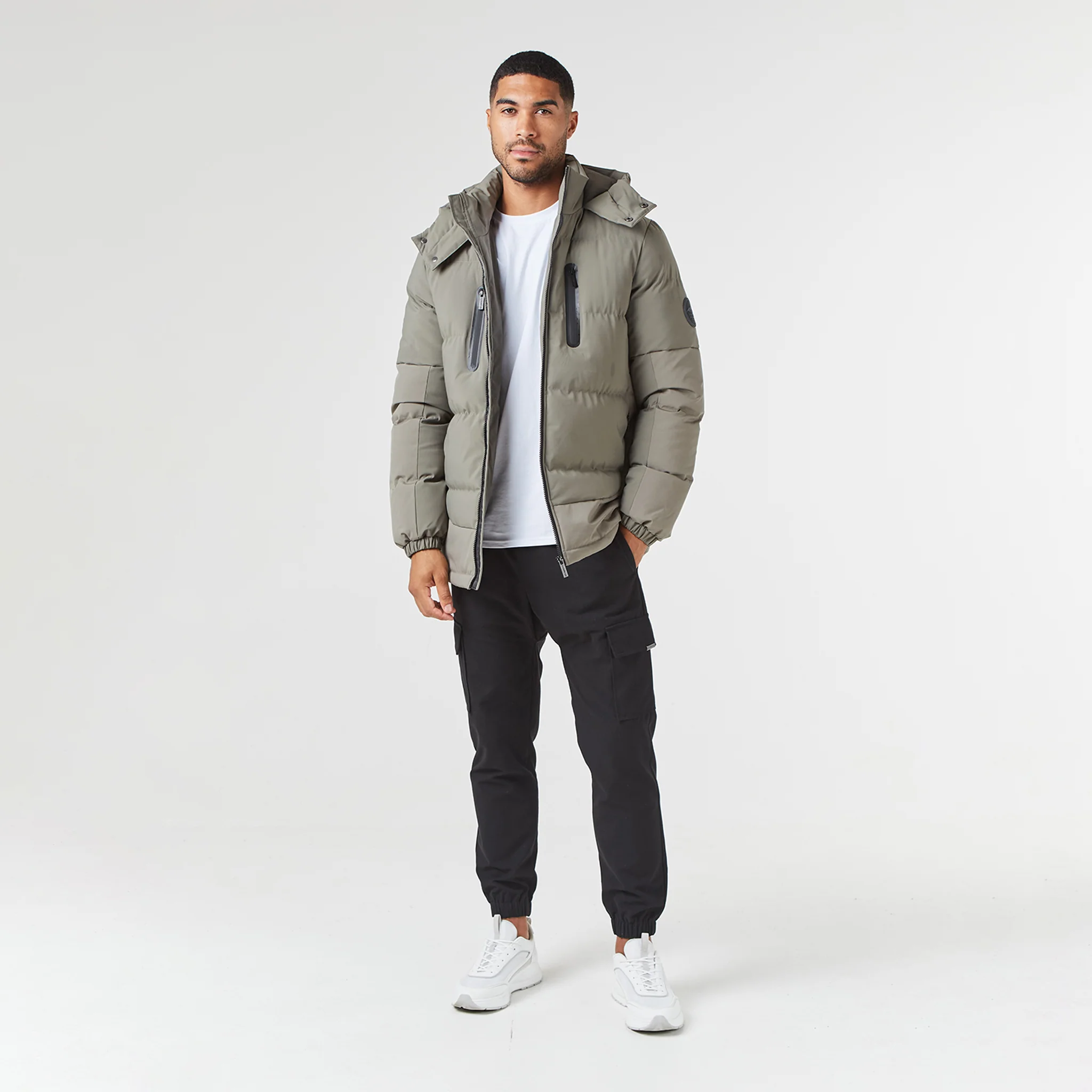 Contrast Panel Puffer Jacket | Washed Khaki - Image 11