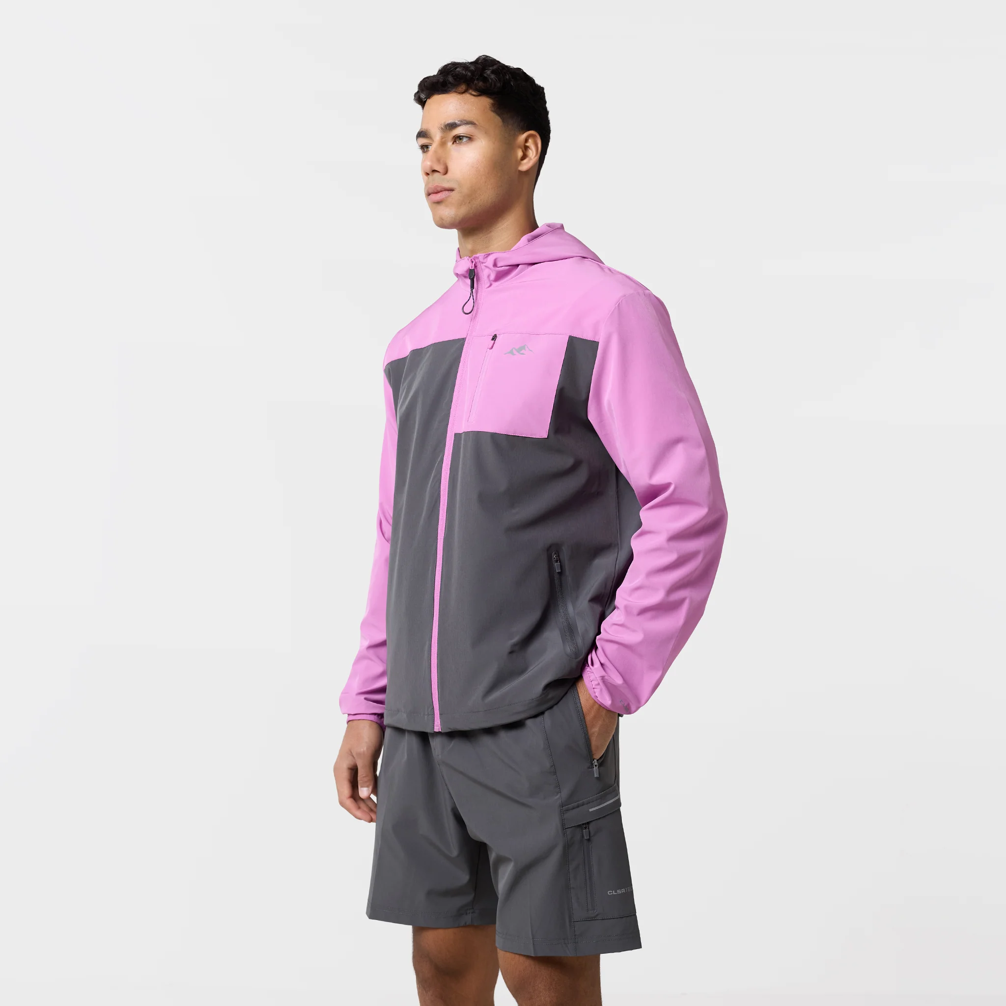 Contrast Tech Windbreaker Twinset | Pink/Charcoal - Image 3