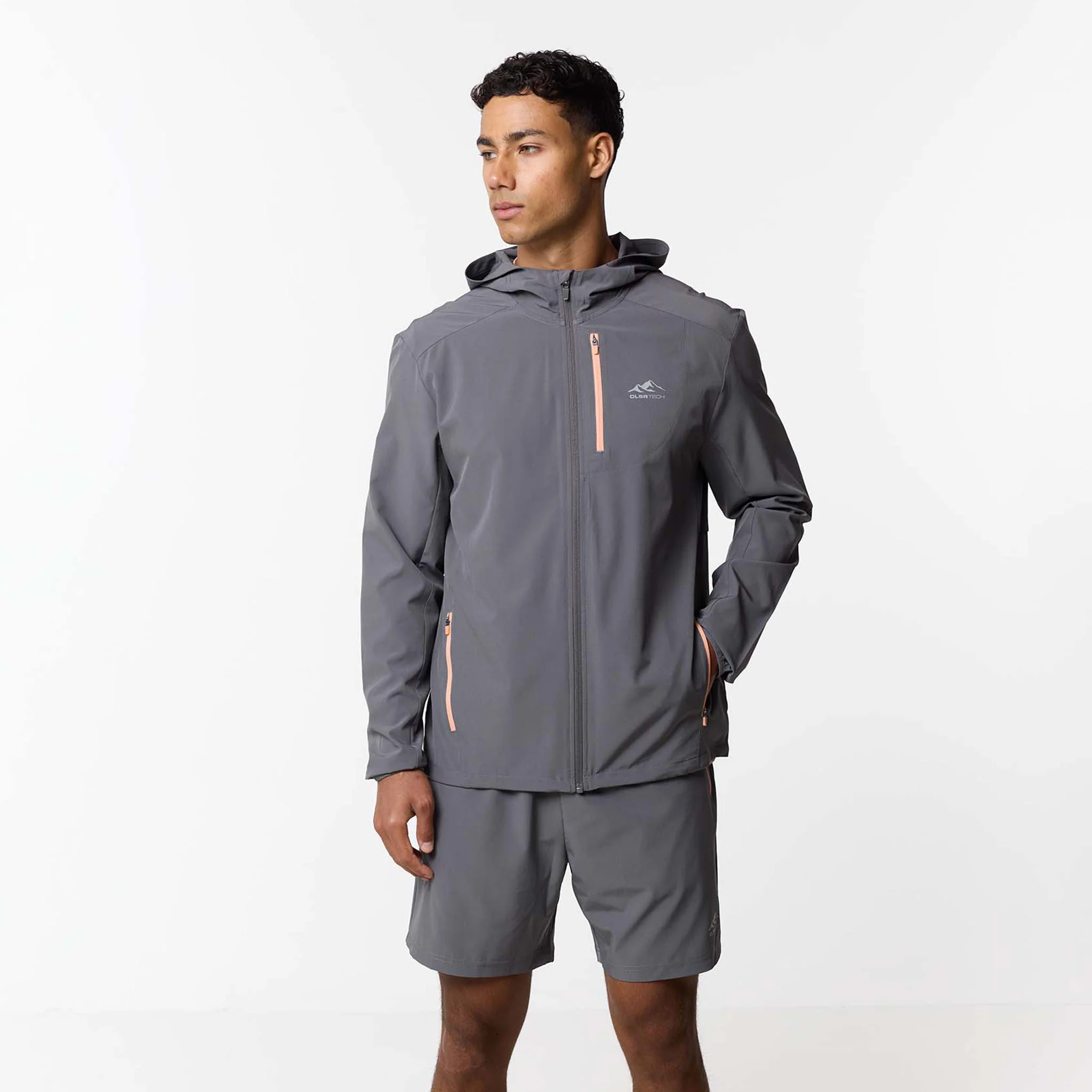 Contrast Zip Tri Set | Charcoal/Peach - Image 4
