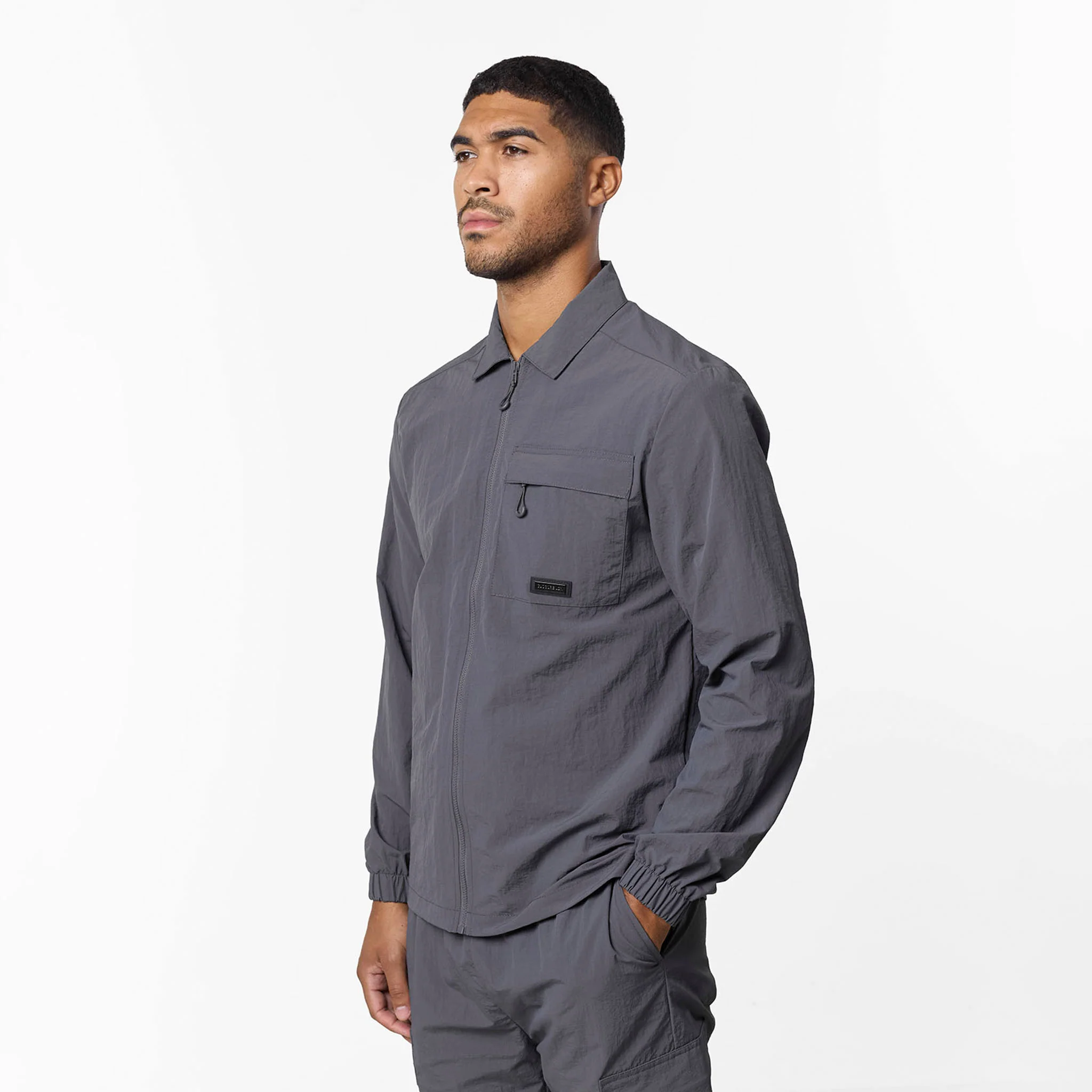 Crinkle Nylon Tech Overshirt | Charcoal - Image 4