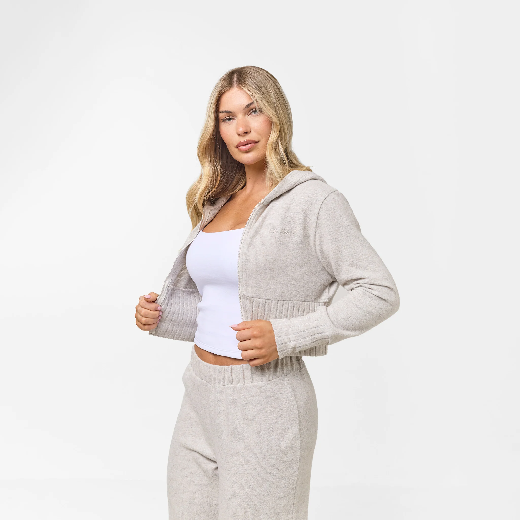 Cropped Knit Hoodie | Oat Marl - Image 5