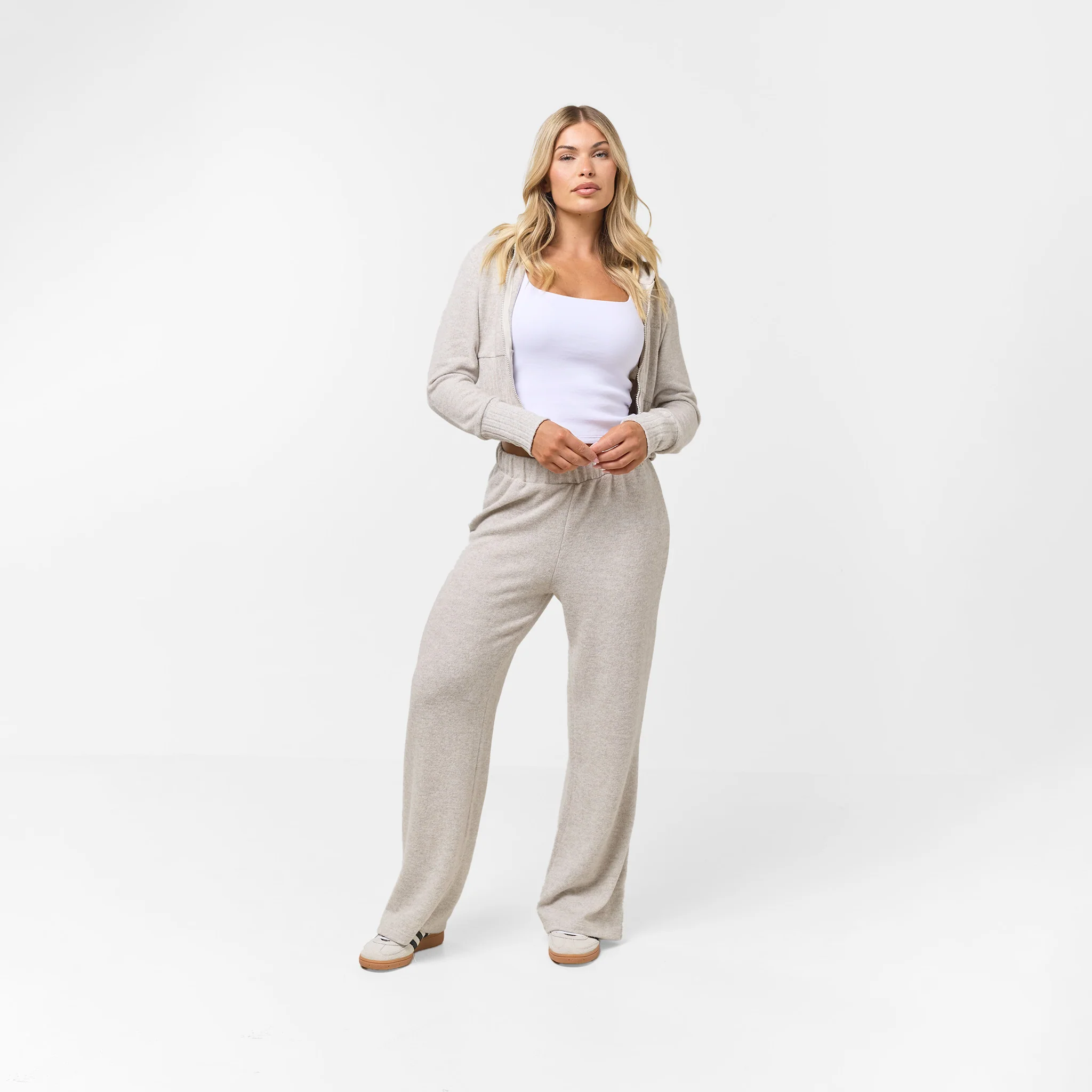 Cropped Knit Hoodie | Oat Marl - Image 6