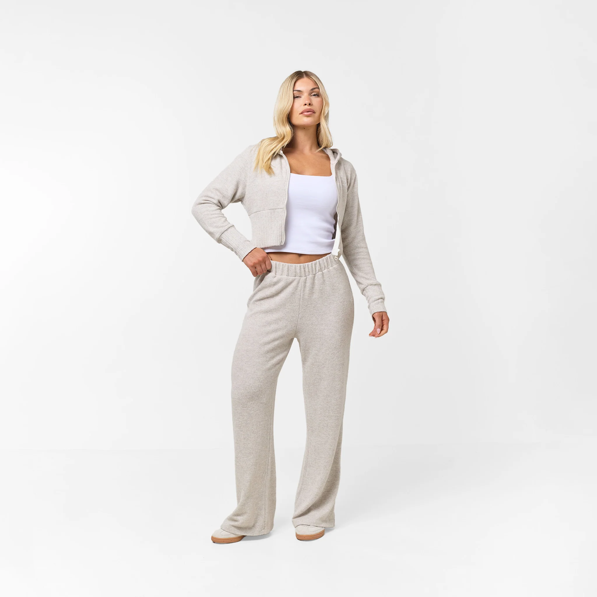 Cropped Knit Hoodie | Oat Marl - Image 7