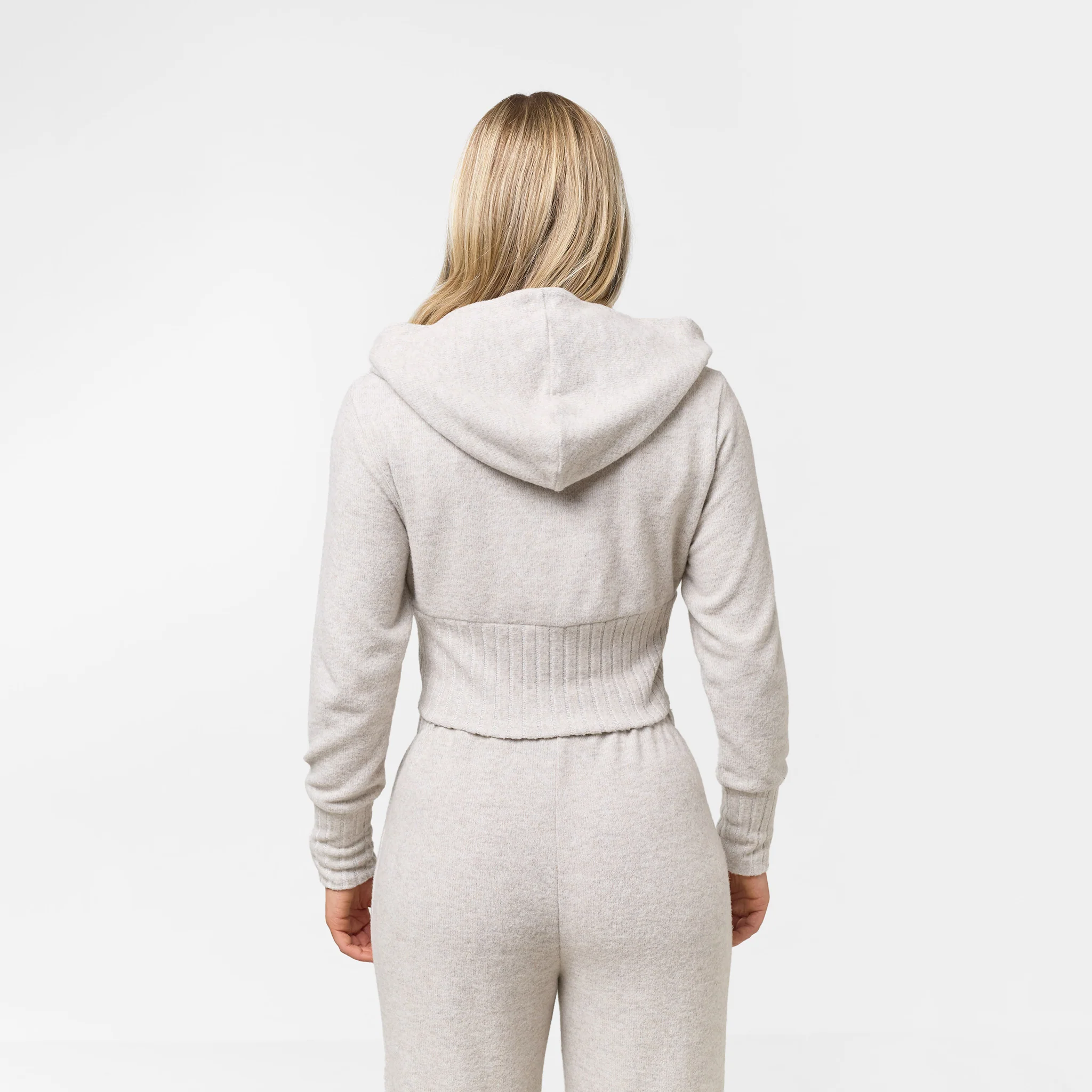 Cropped Knit Hoodie | Oat Marl - Image 9