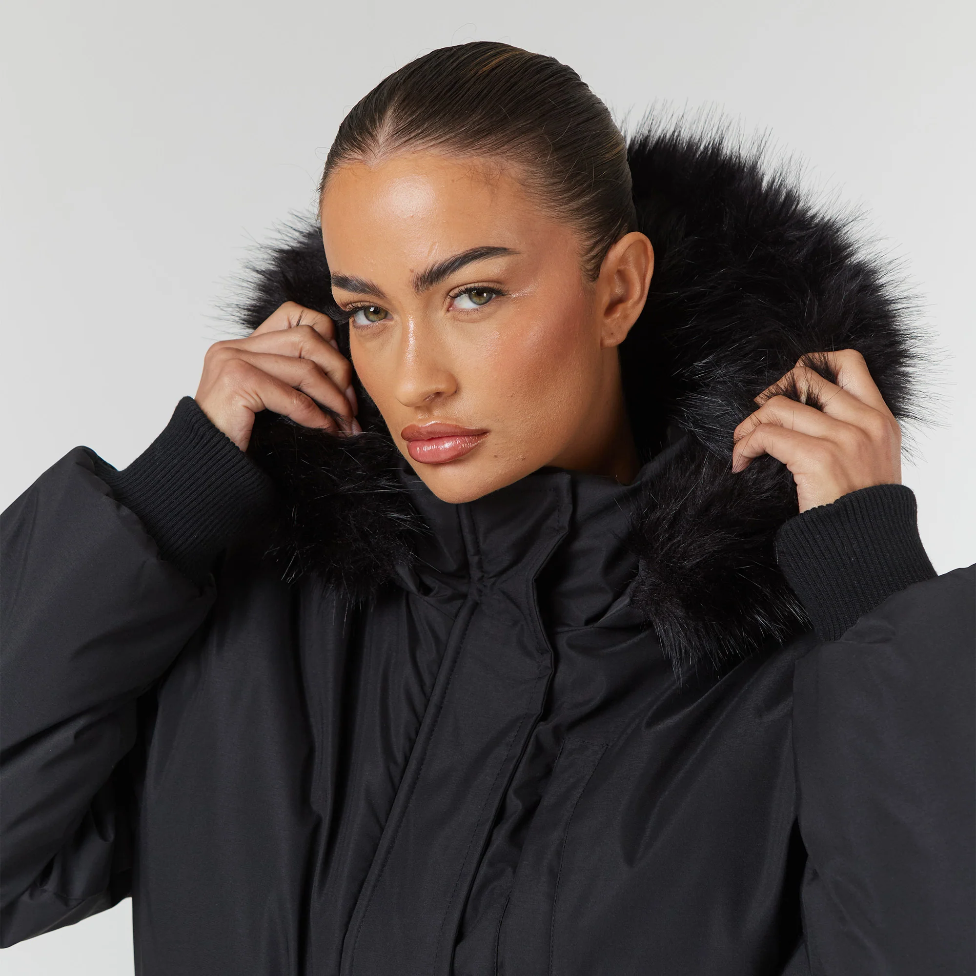 Faux Fur Cropped Parka | Black - Image 3