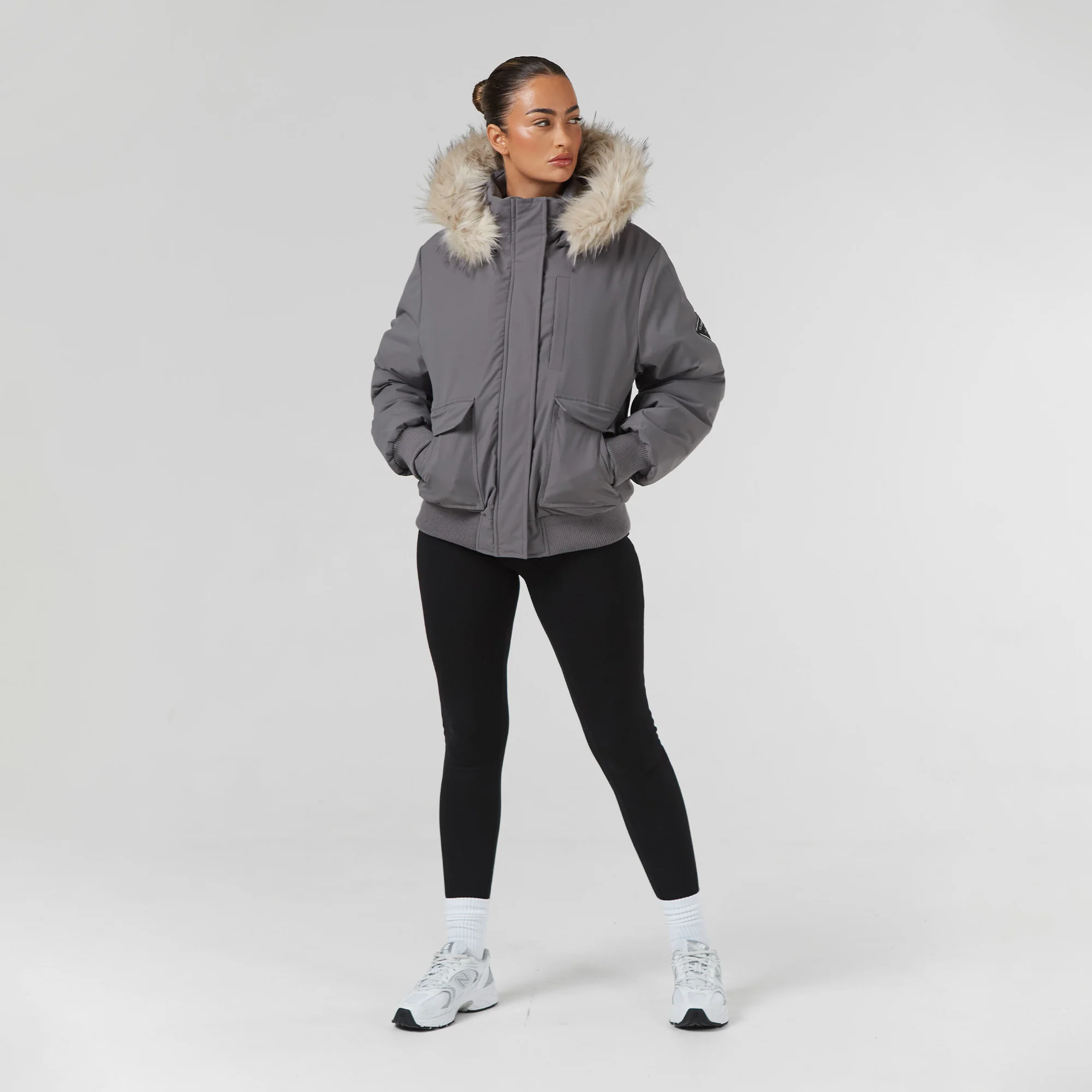 Faux Fur Cropped Parka | Charcoal - Image 10