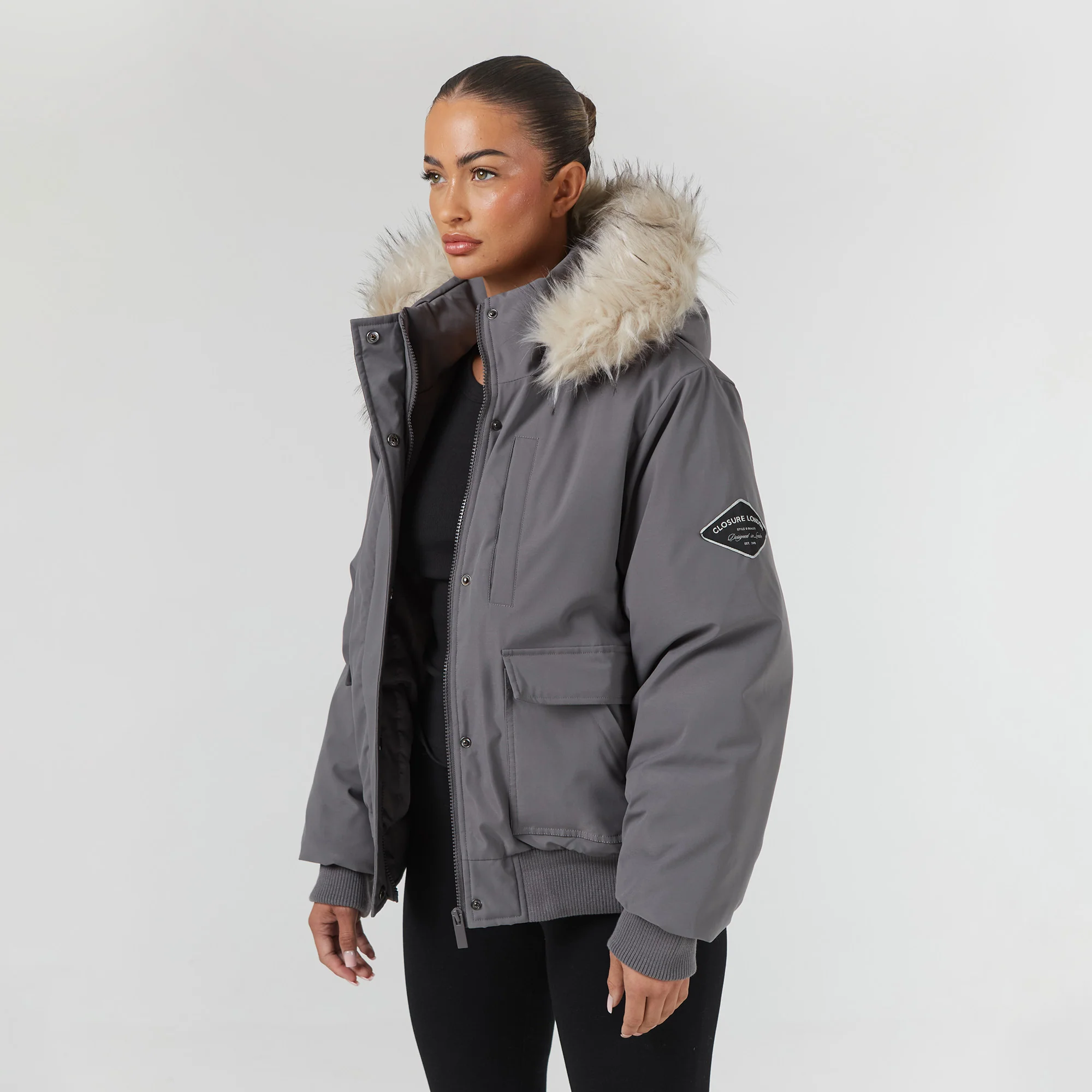 Faux Fur Cropped Parka | Charcoal - Image 11