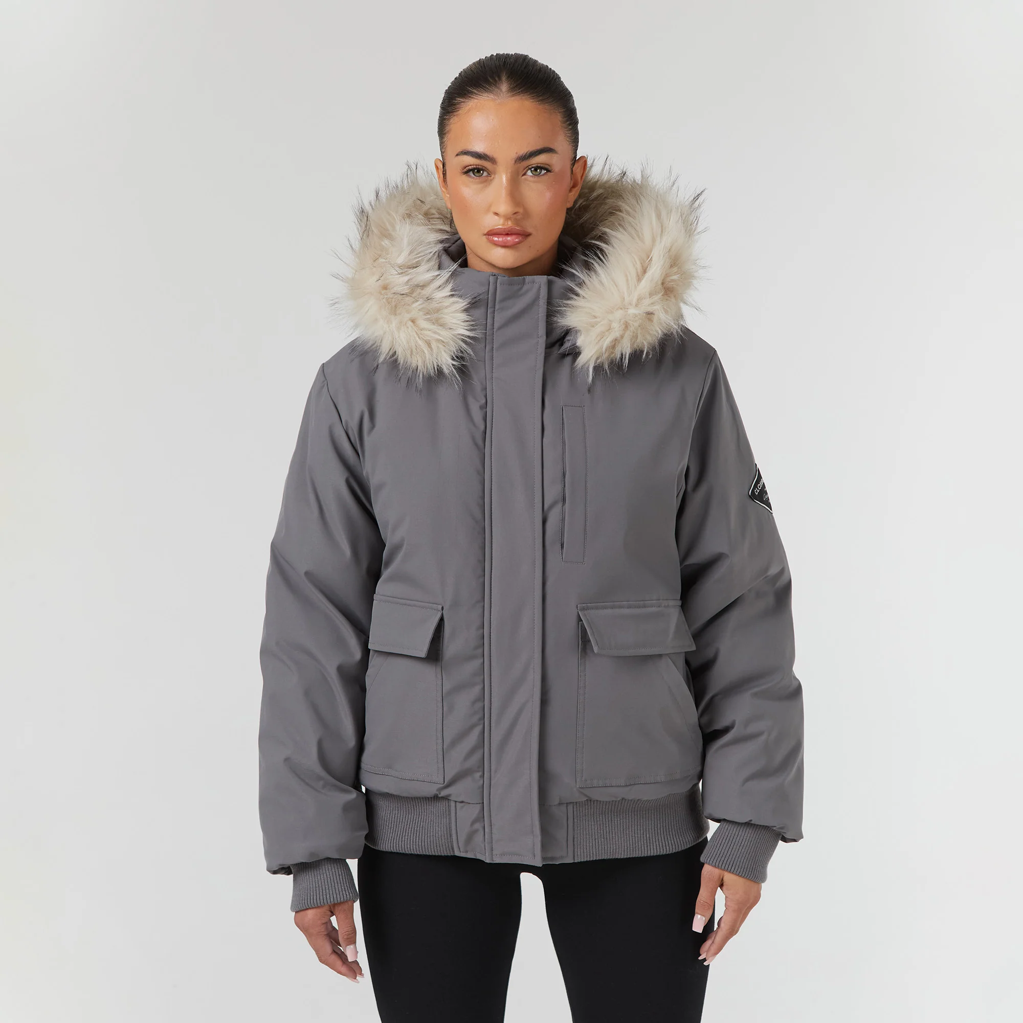 Faux Fur Cropped Parka | Charcoal - Image 3