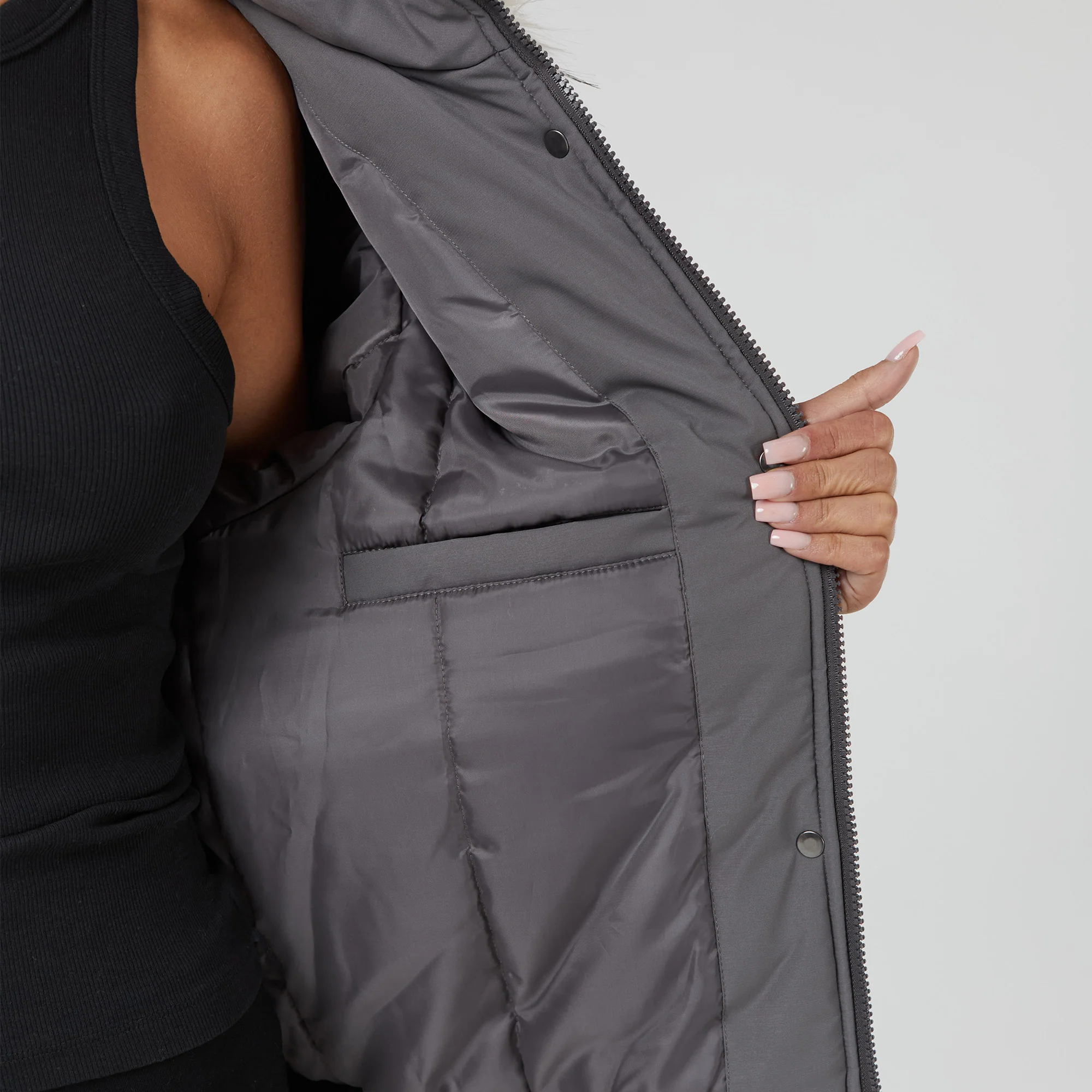 Faux Fur Cropped Parka | Charcoal - Image 7