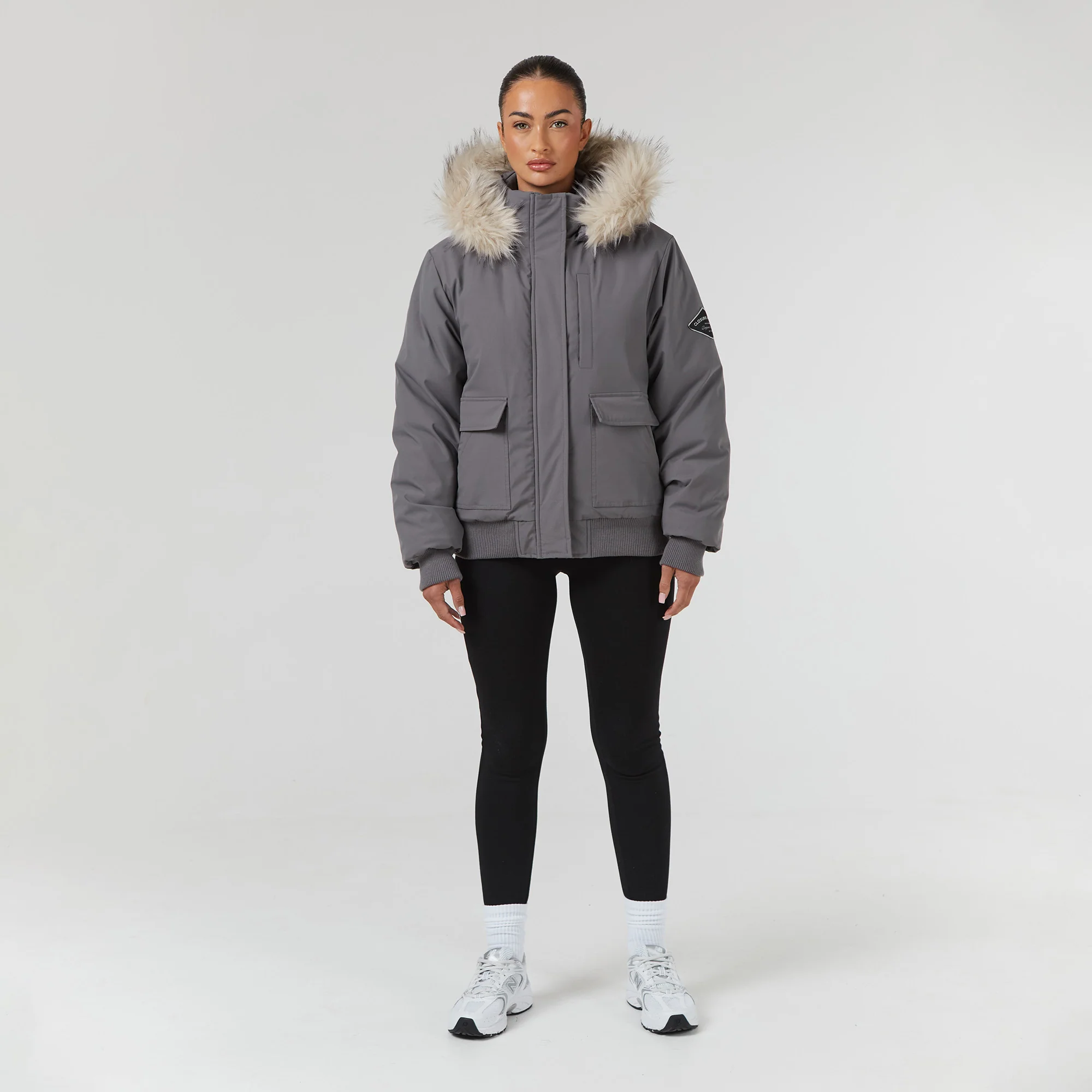 Faux Fur Cropped Parka | Charcoal - Image 9
