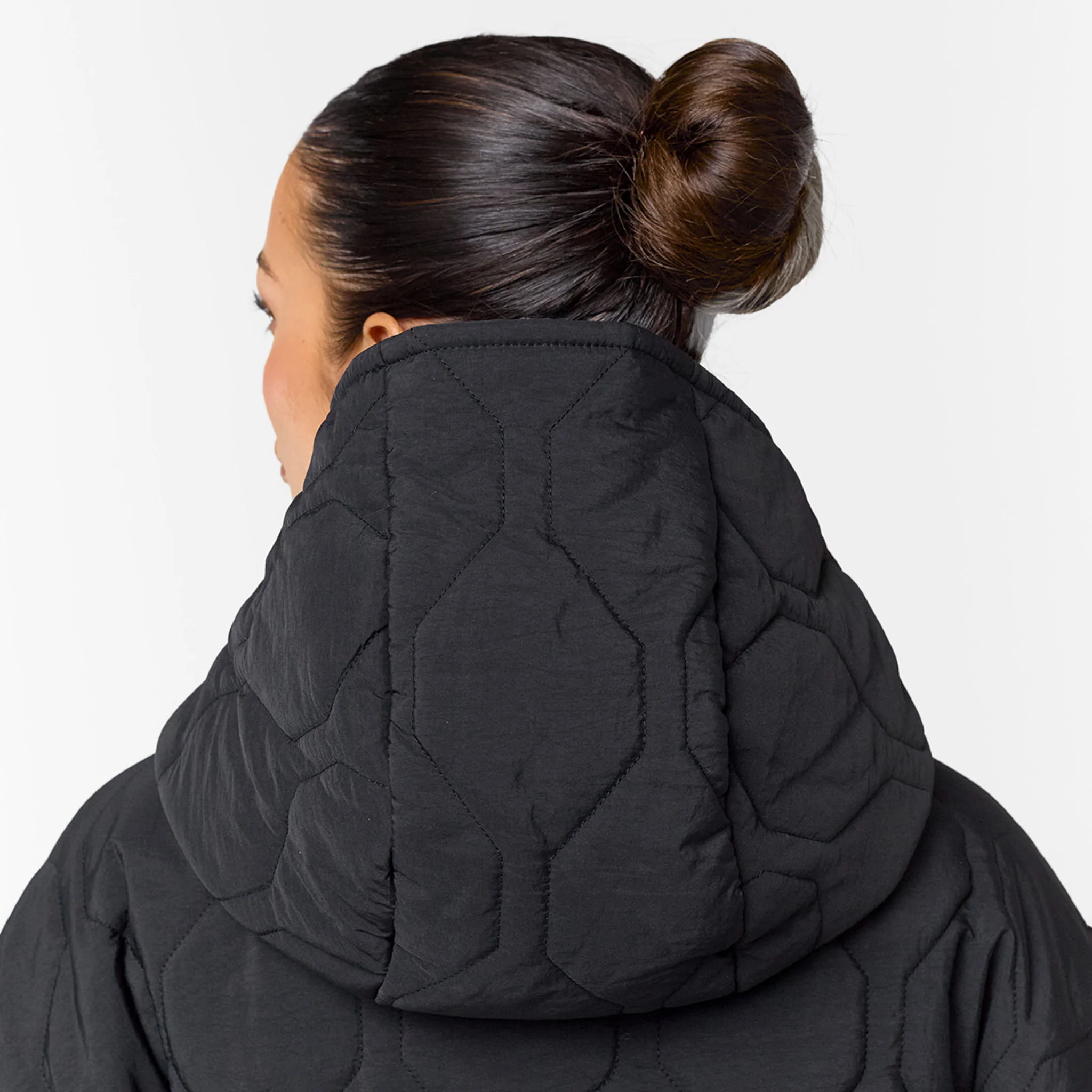 Cross Quilt Longline Duvet Coat | Black - Image 10
