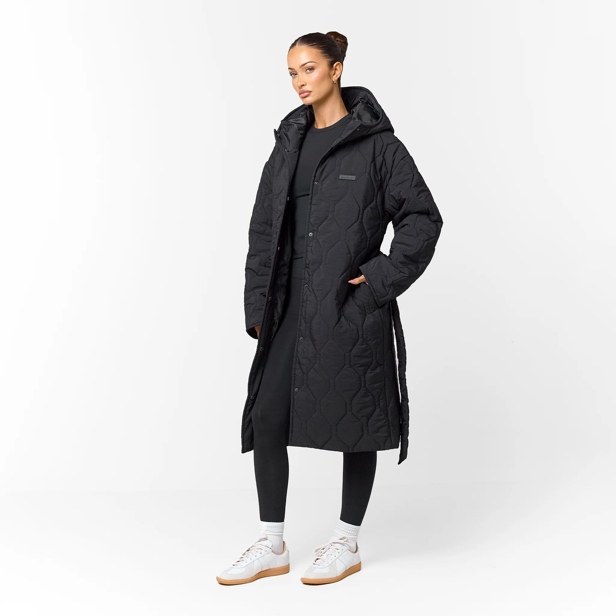 Cross Quilt Longline Duvet Coat | Black - Image 2