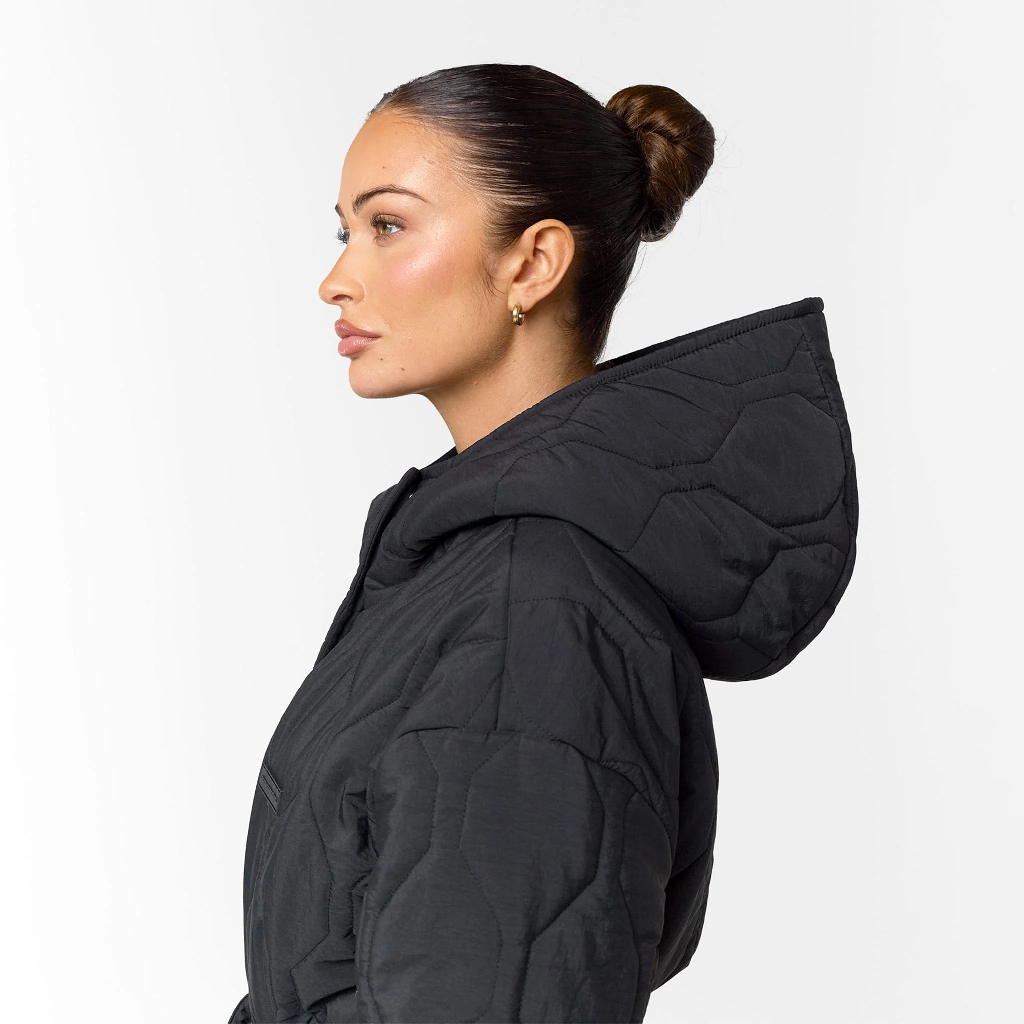Cross Quilt Longline Duvet Coat | Black - Image 4
