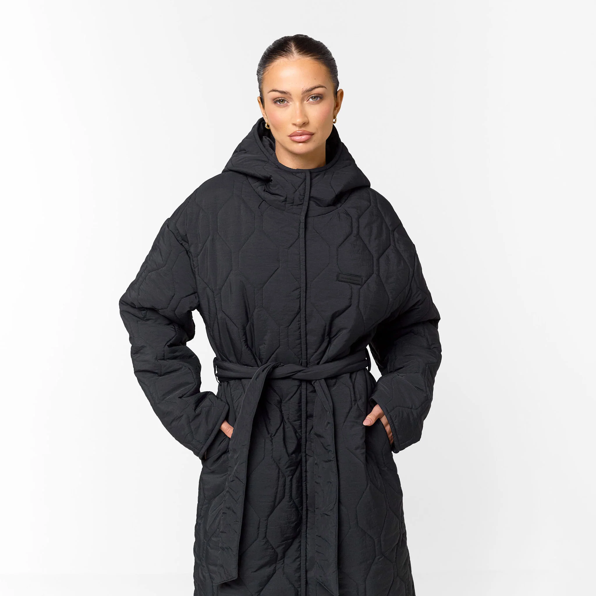 Cross Quilt Longline Duvet Coat | Black - Image 5