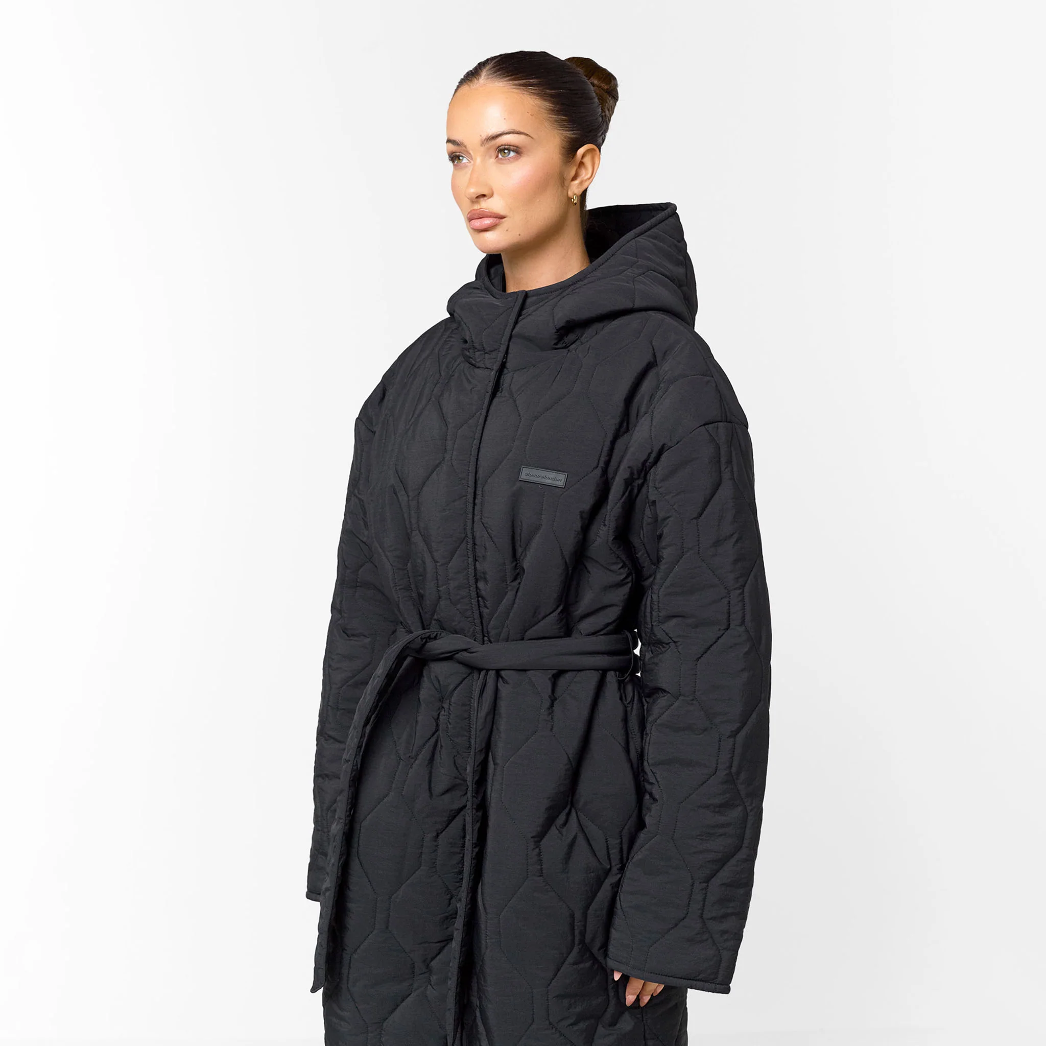 Cross Quilt Longline Duvet Coat | Black - Image 6