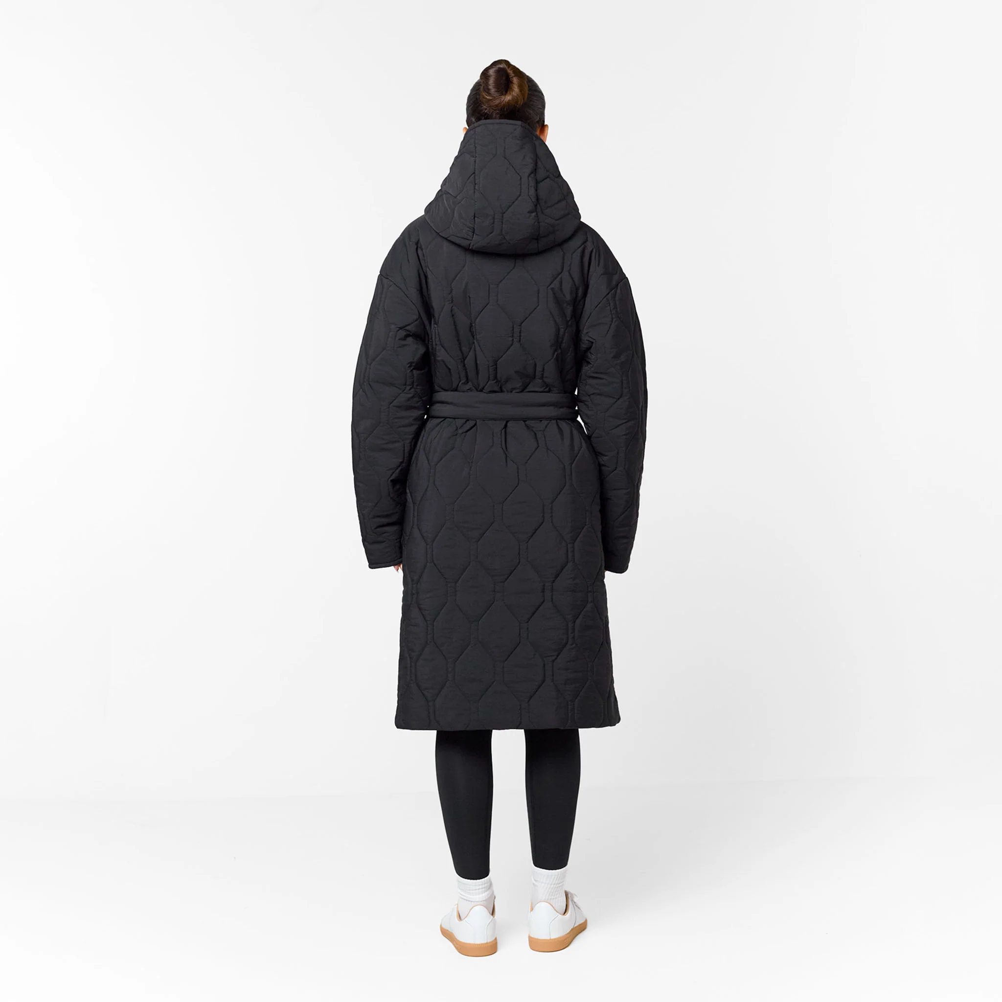 Cross Quilt Longline Duvet Coat | Black - Image 7