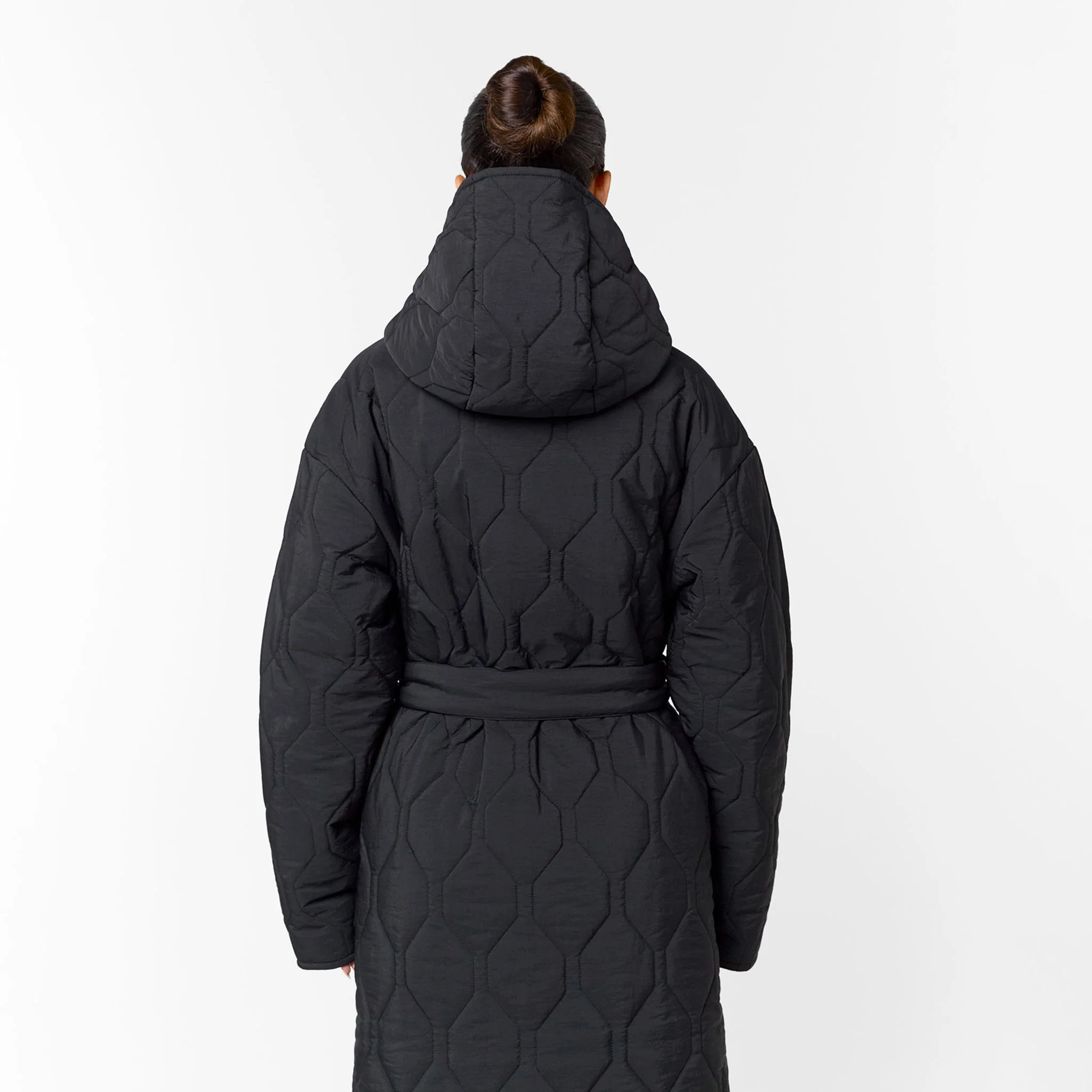 Cross Quilt Longline Duvet Coat | Black - Image 8