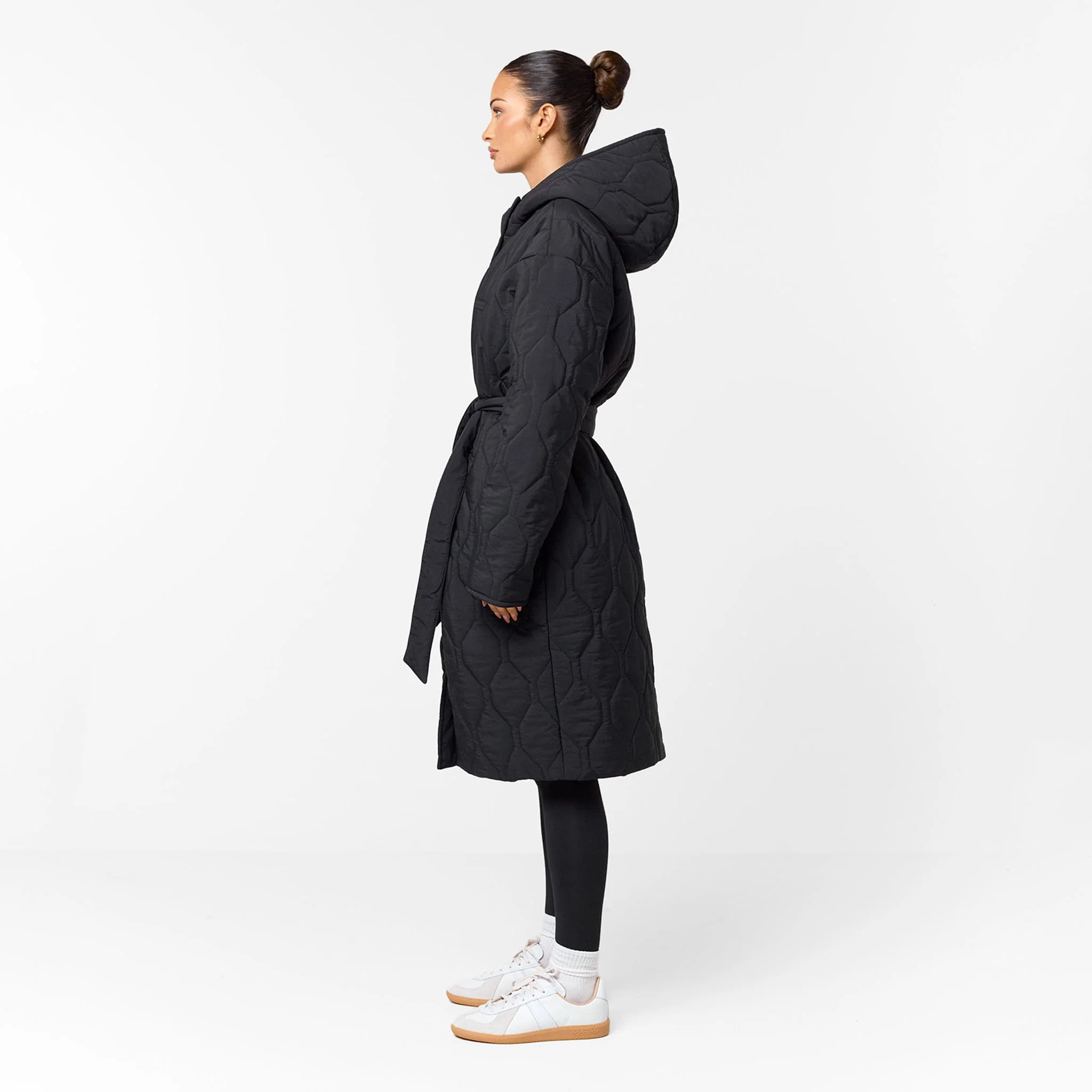 Cross Quilt Longline Duvet Coat | Black - Image 9