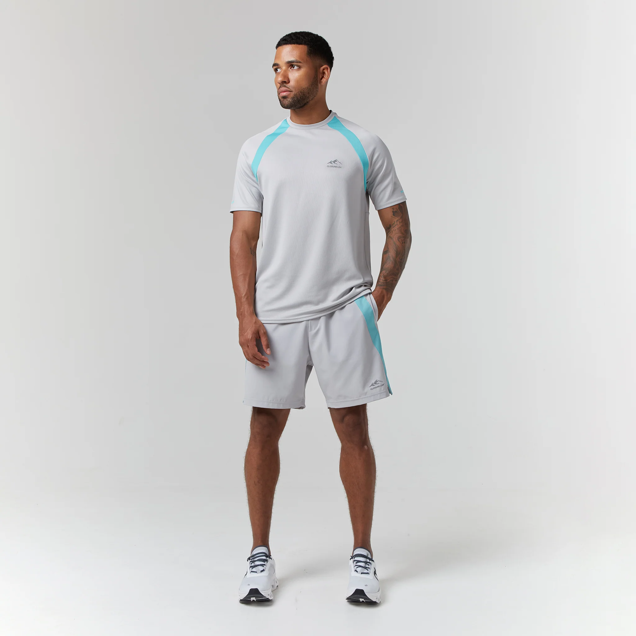 Cut & Sew Stripe Training Twinset I Ice Grey Aqua - Image 8
