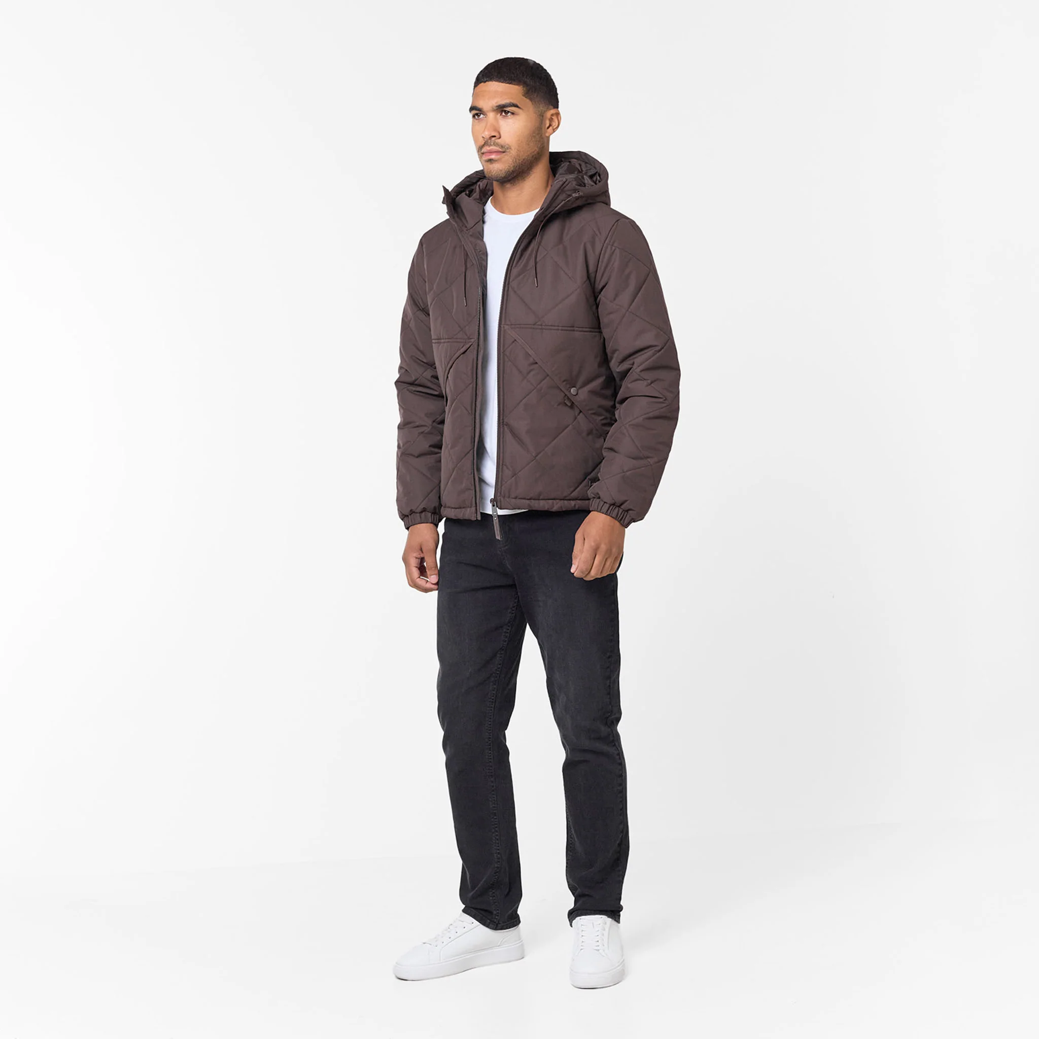 Diamond Quilted Pocket Puffer Jacket | Brown - Image 5