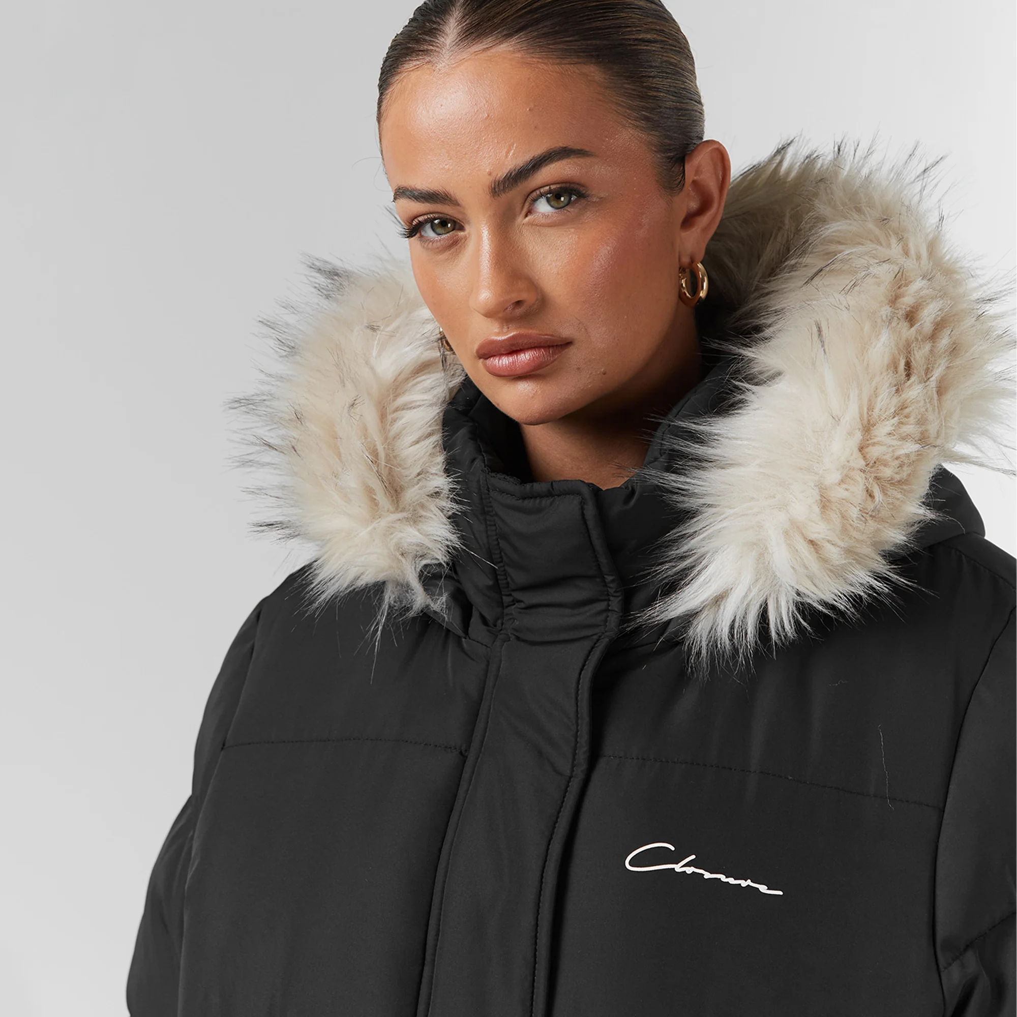 Faux Fur Cropped Puffer | Black - Image 3