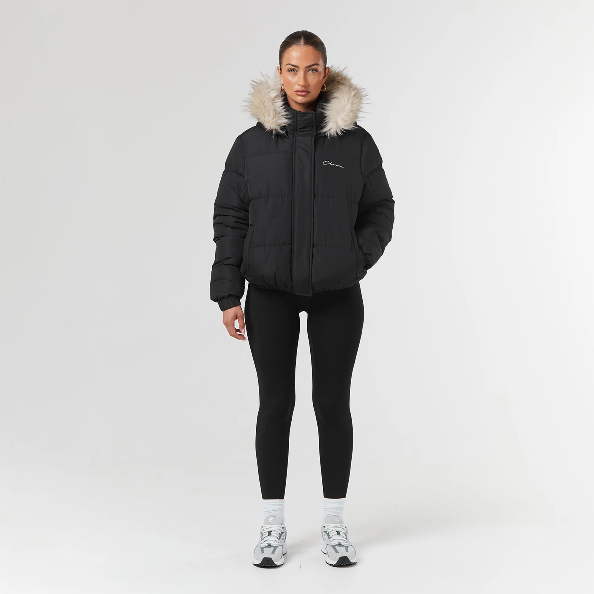 Faux Fur Cropped Puffer | Black - Image 5