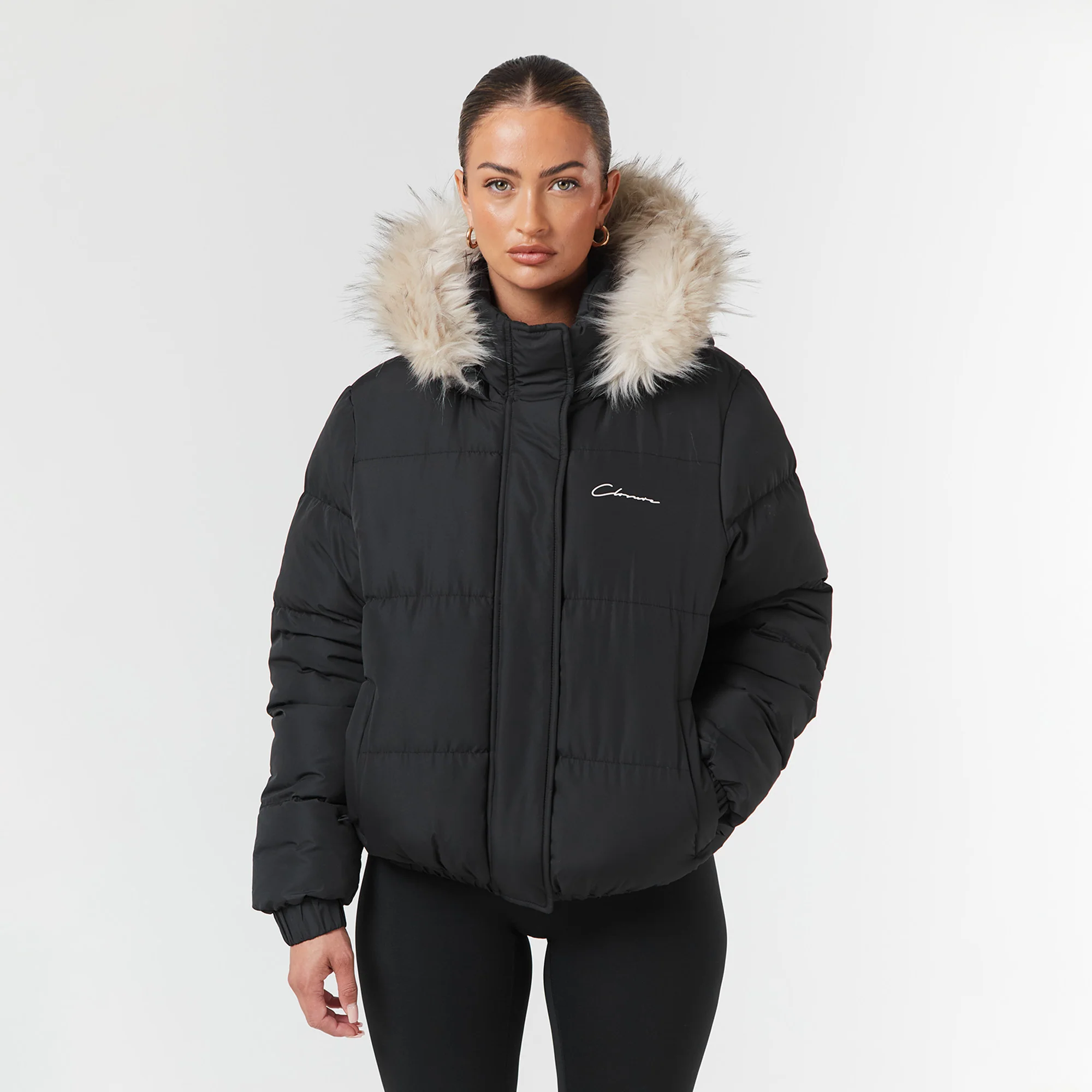 Faux Fur Cropped Puffer | Black - Image 7