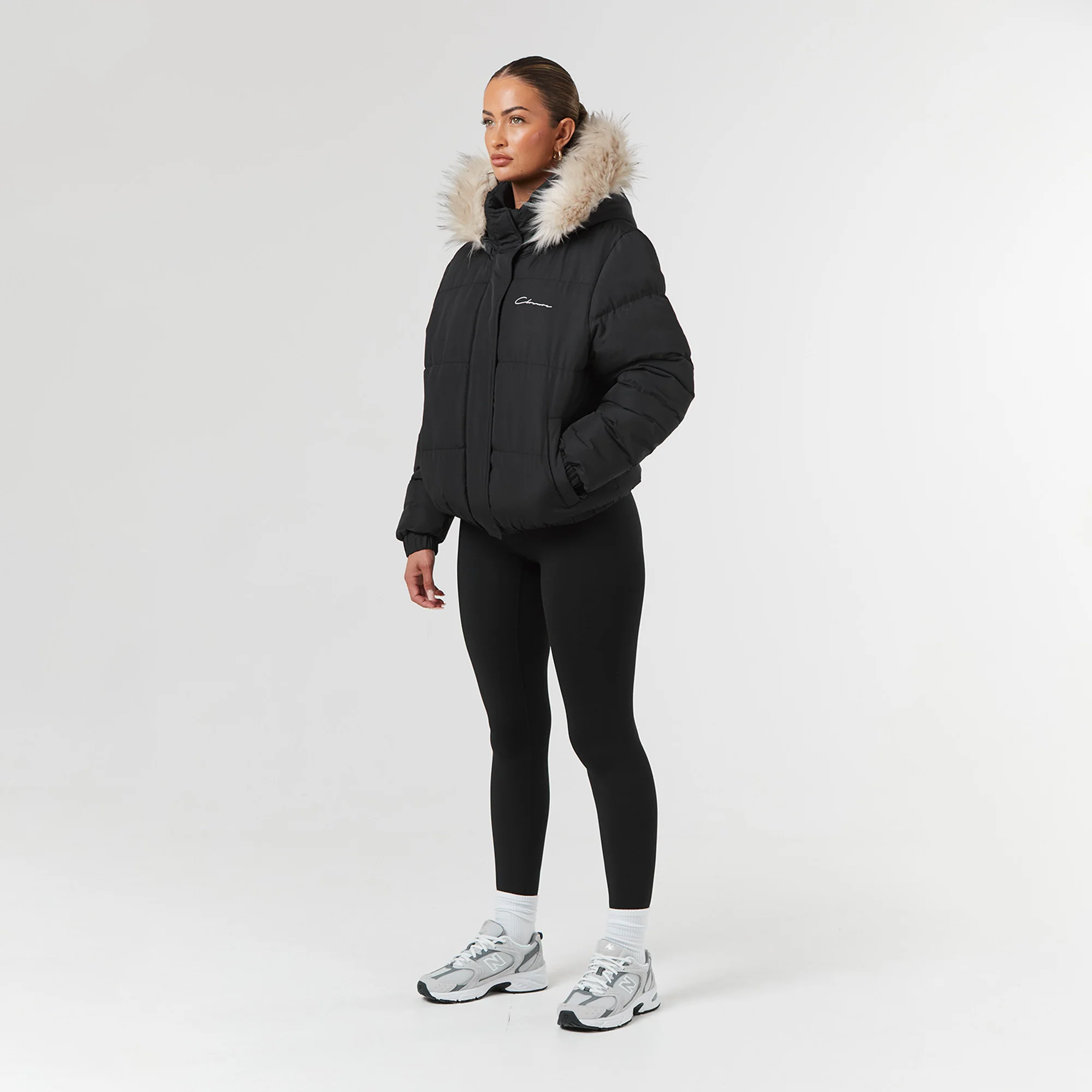 Faux Fur Cropped Puffer | Black - Image 8