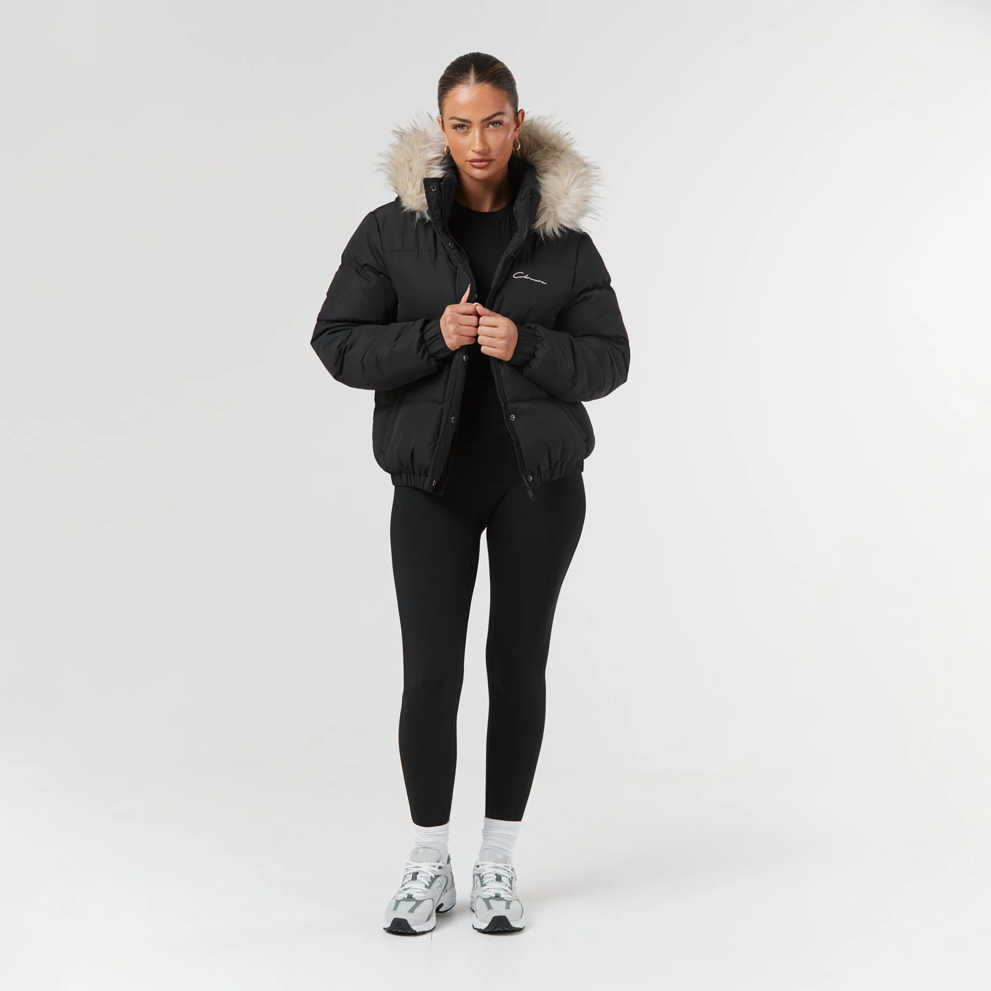 Faux Fur Cropped Puffer | Black - Image 9