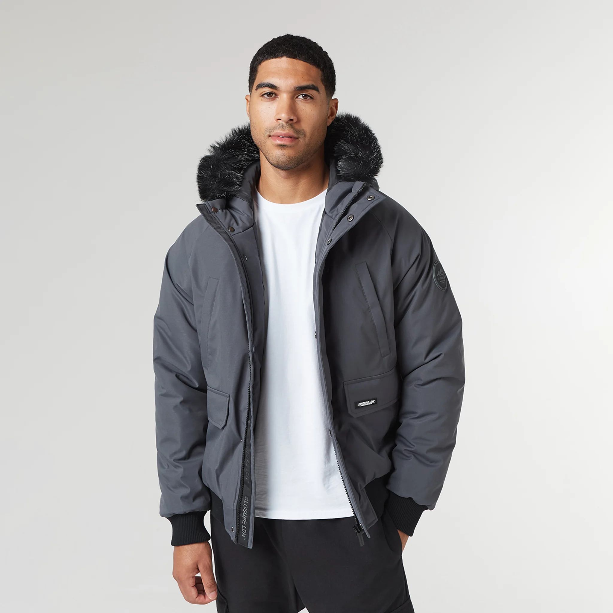 Fur Hooded Jacket | Charcoal - Image 10