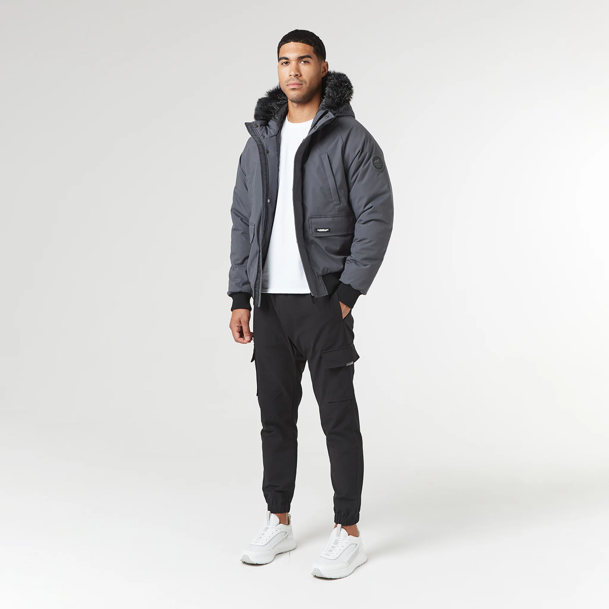 Fur Hooded Jacket | Charcoal - Image 11