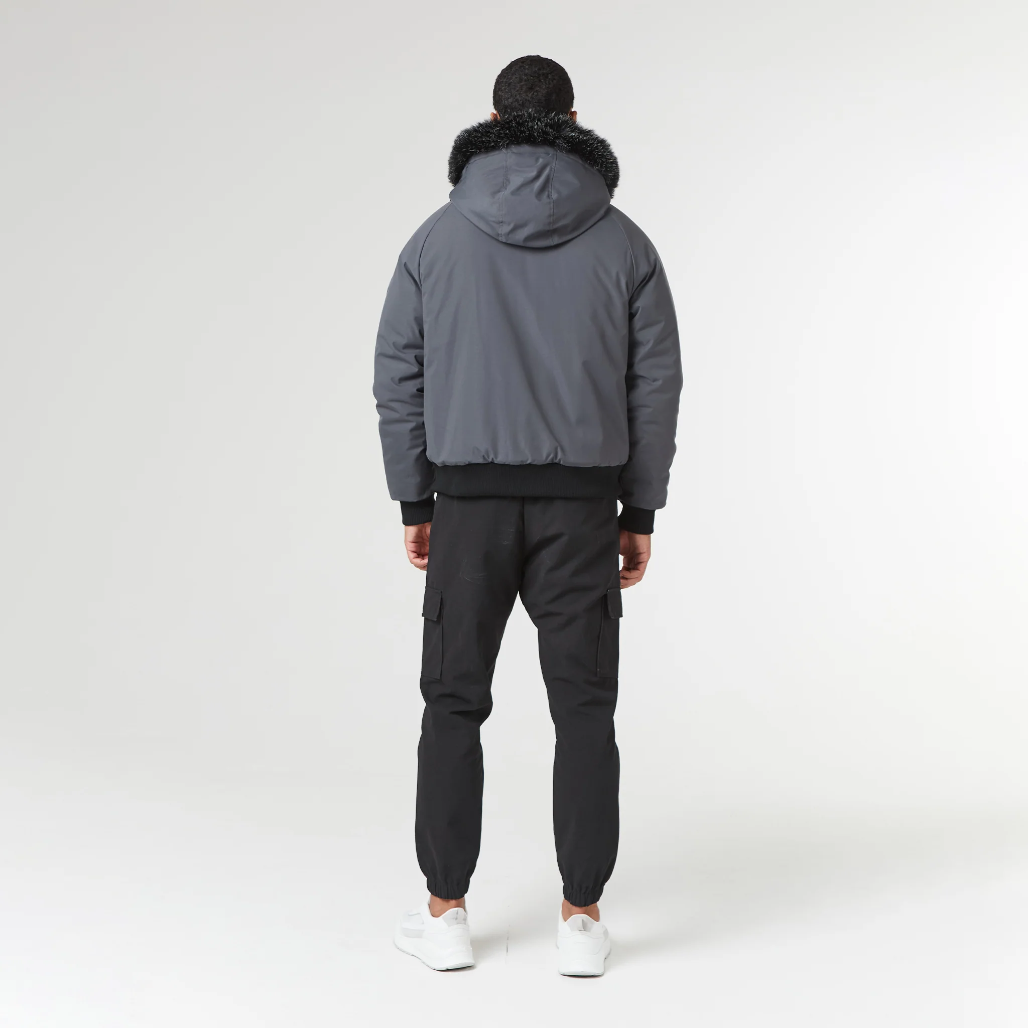 Fur Hooded Jacket | Charcoal - Image 3