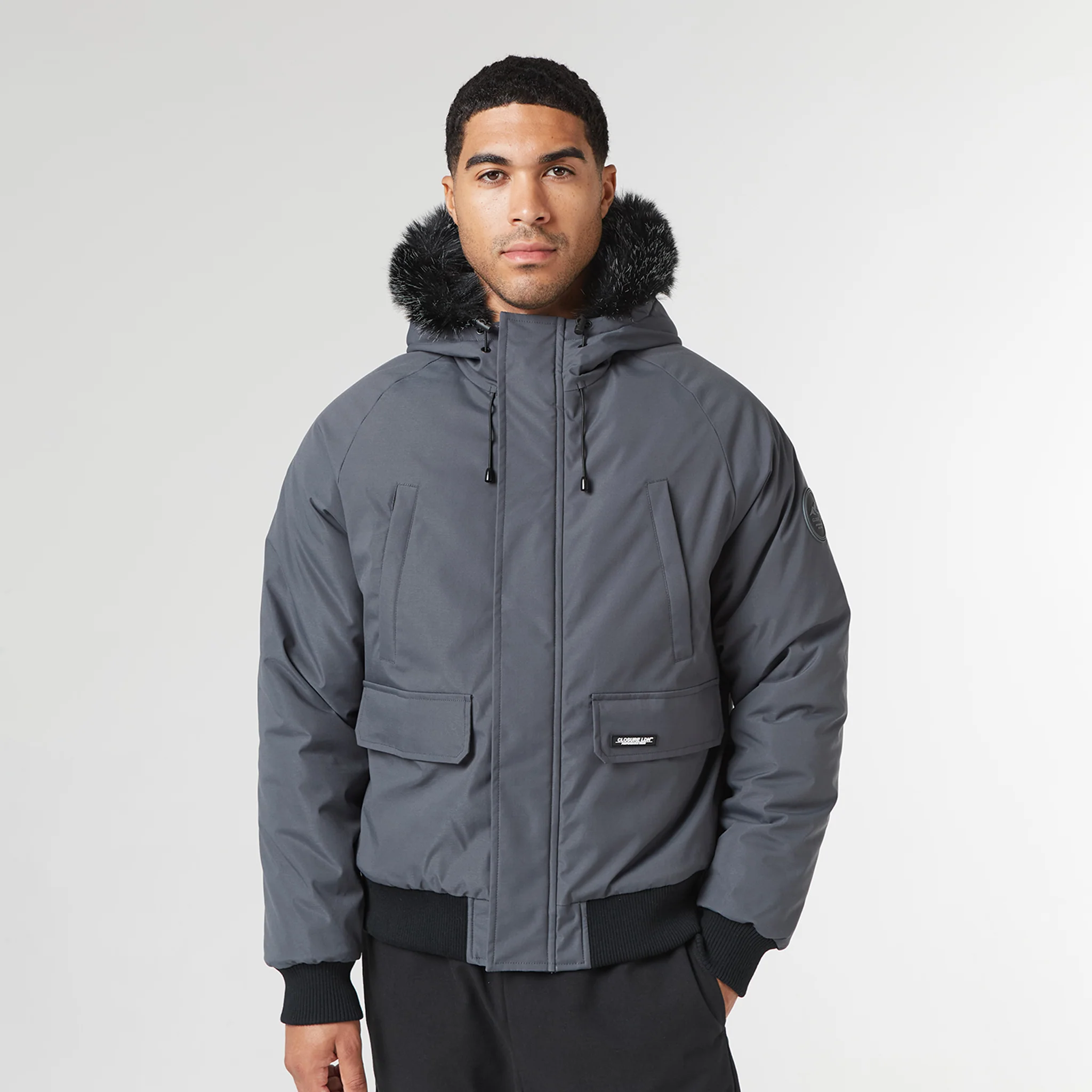 Fur Hooded Jacket | Charcoal - Image 4