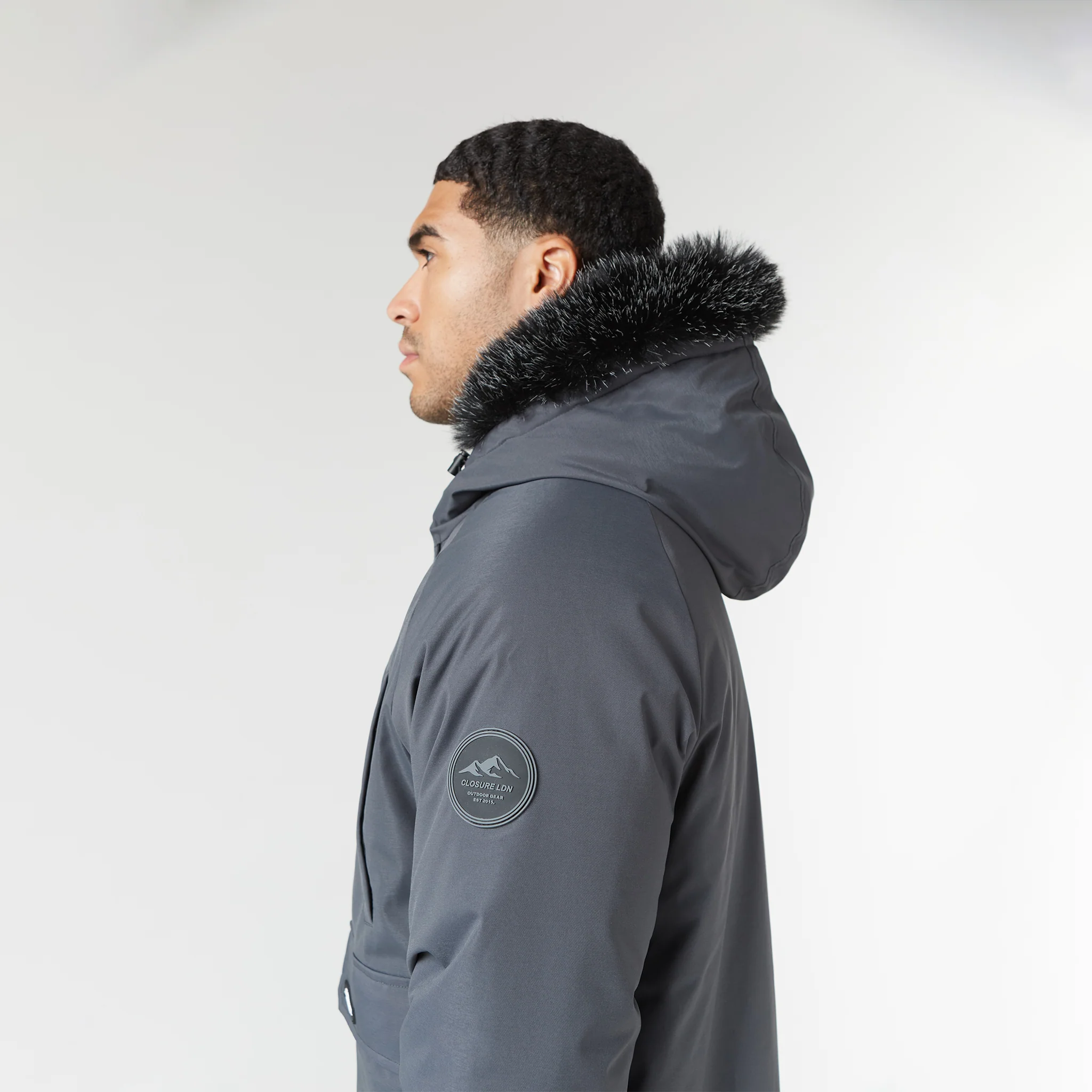 Fur Hooded Jacket | Charcoal - Image 5