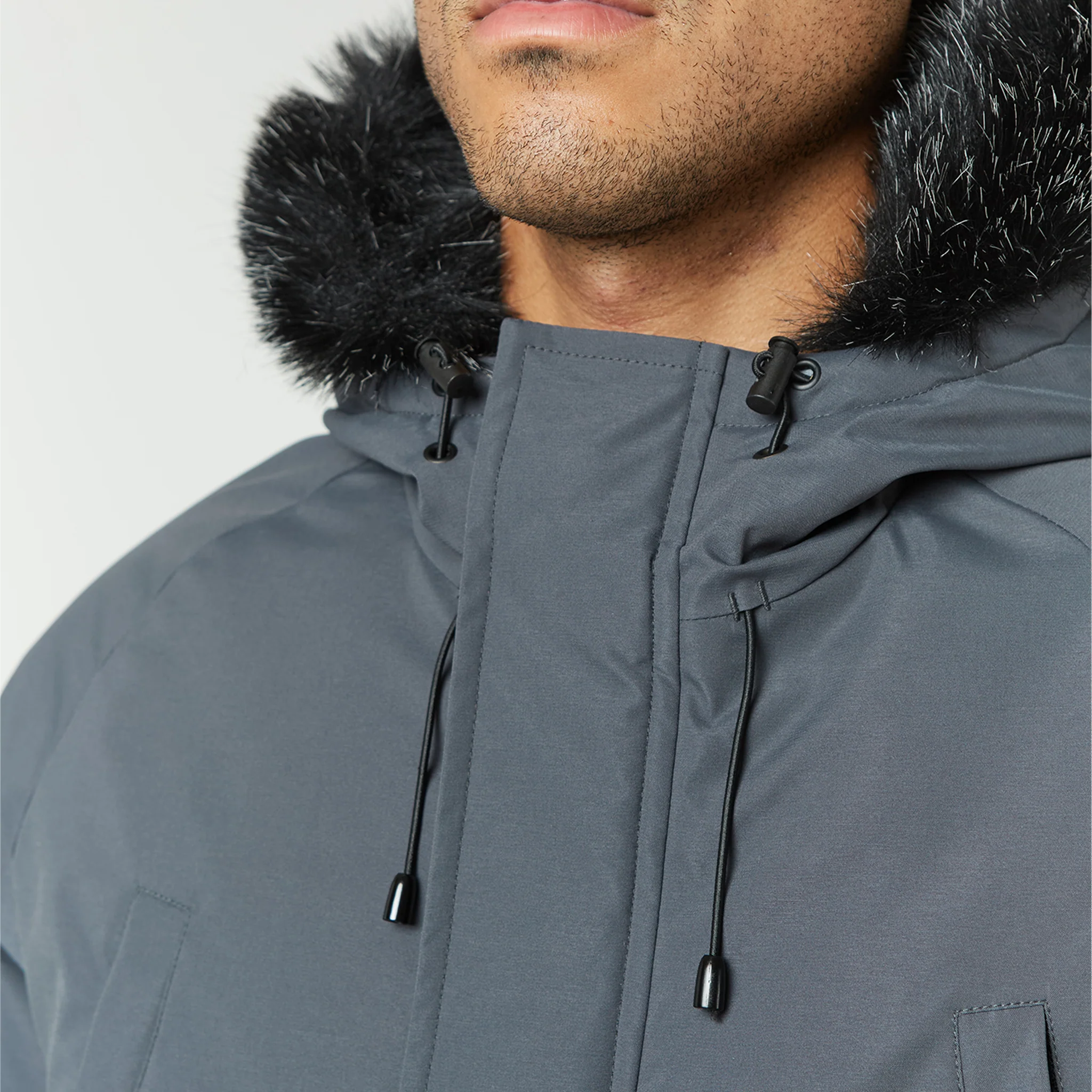 Fur Hooded Jacket | Charcoal - Image 6